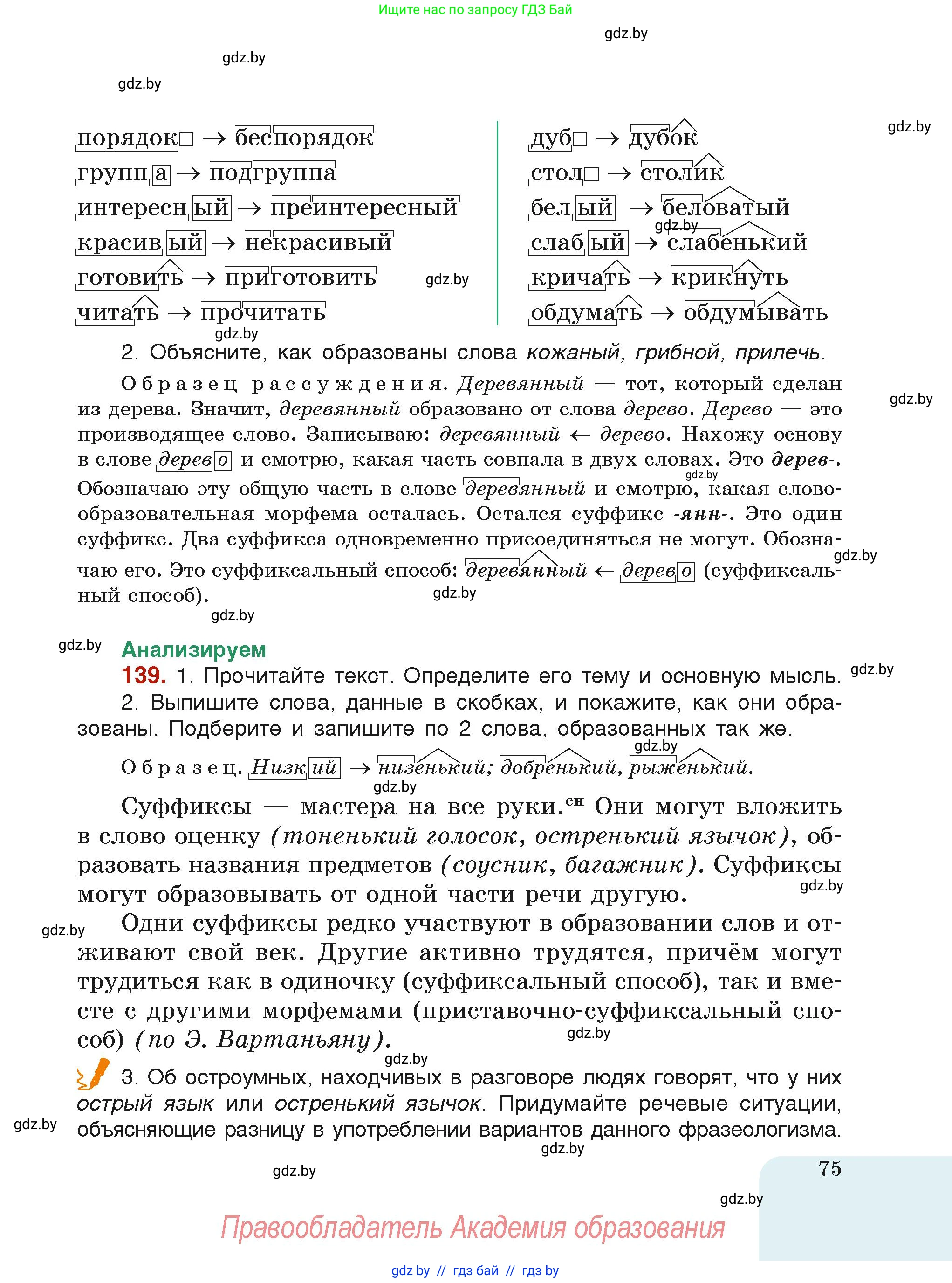 Русский язык, 6 класс Учебник, авторы: Мурина Лариса Александровна, Леонович Валентина Леонидовна, Жадейко Жанна Фёдоровна, Таяновская Ирина Владимировна, издательство Академия образования, Минск, 2026, страница 75