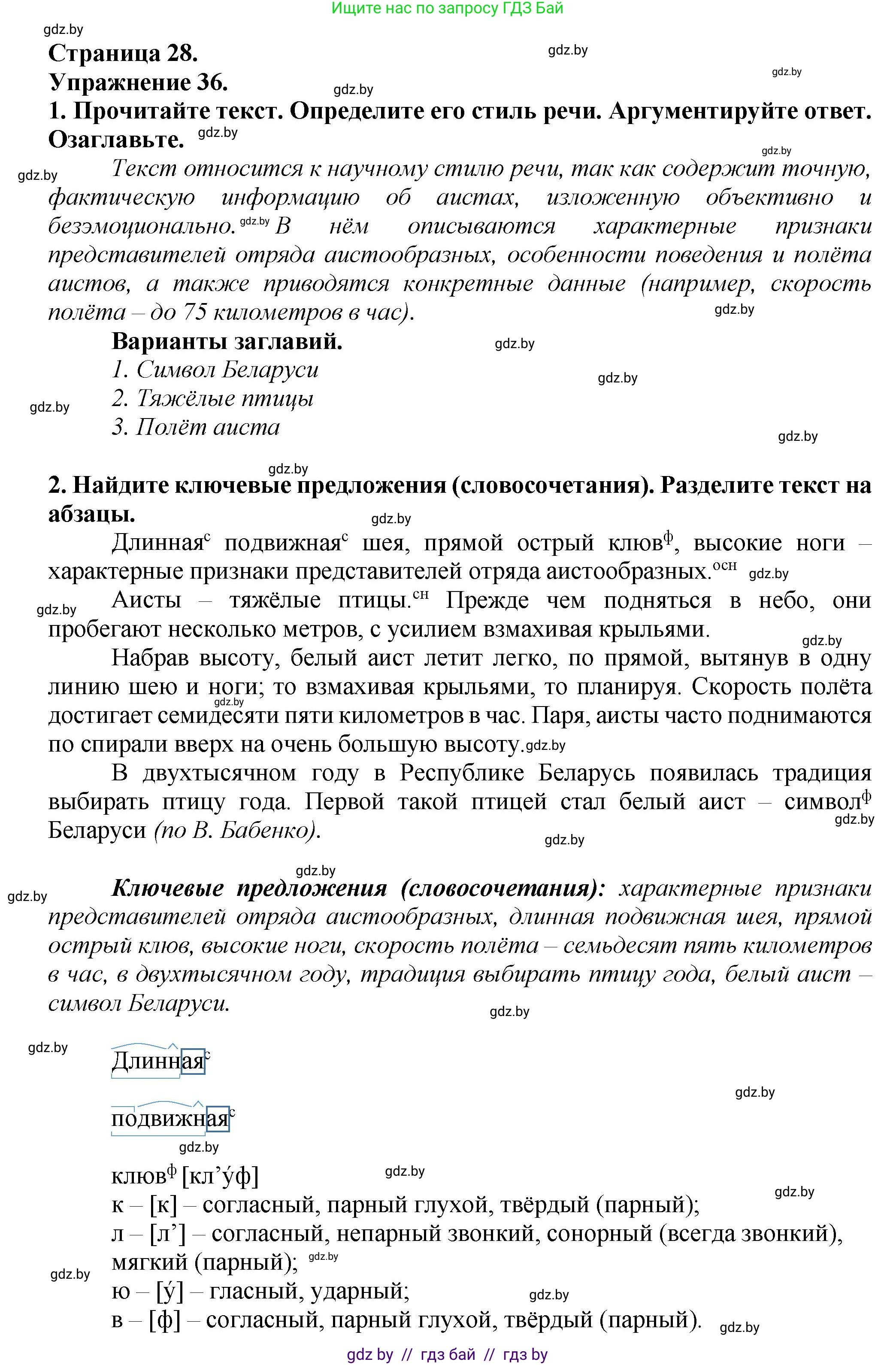 Русский язык, 6 класс Учебник, авторы: Мурина Лариса Александровна, Леонович Валентина Леонидовна, Жадейко Жанна Фёдоровна, Таяновская Ирина Владимировна, издательство Академия образования, Минск, 2026, страница 28, номер 36, Решение 1