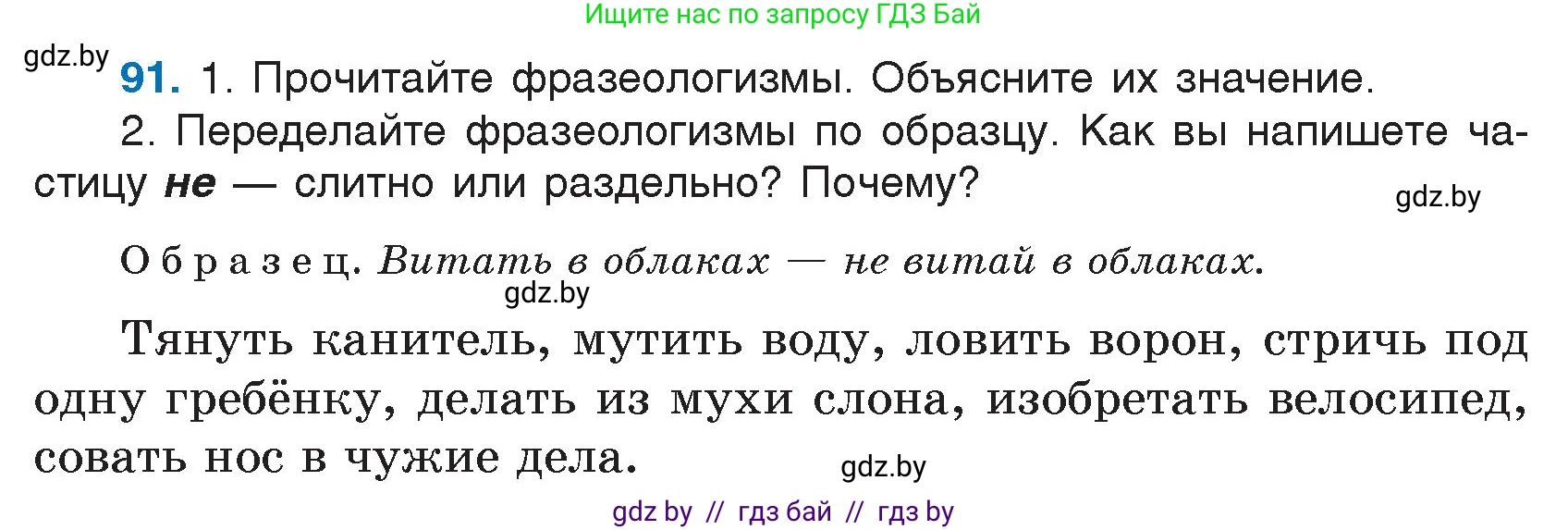 Русский язык, 7 класс Учебник, авторы: Волынец Татьяна Николаевна, Литвинко Франя Михайловна, Долбик Елена Евгеньевна, Таяновская И В, Винник И Р, издательство Национальный институт образования, Минск, 2020, бирюзового цвета, страница 52, номер 91, Условие