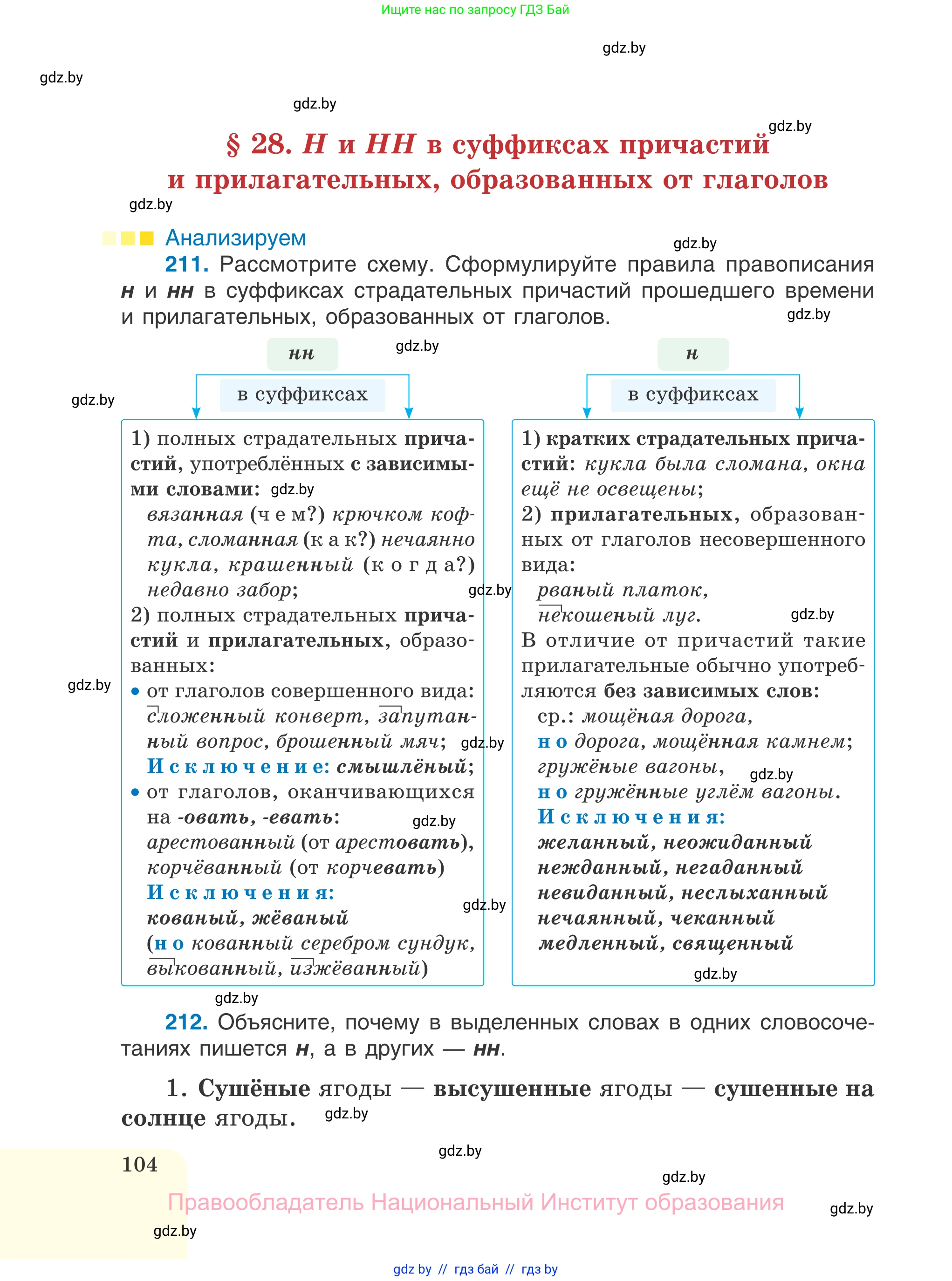 Русский язык, 7 класс Учебник, авторы: Волынец Татьяна Николаевна, Литвинко Франя Михайловна, Долбик Елена Евгеньевна, Таяновская И В, Винник И Р, издательство Национальный институт образования, Минск, 2020, бирюзового цвета, страница 104
