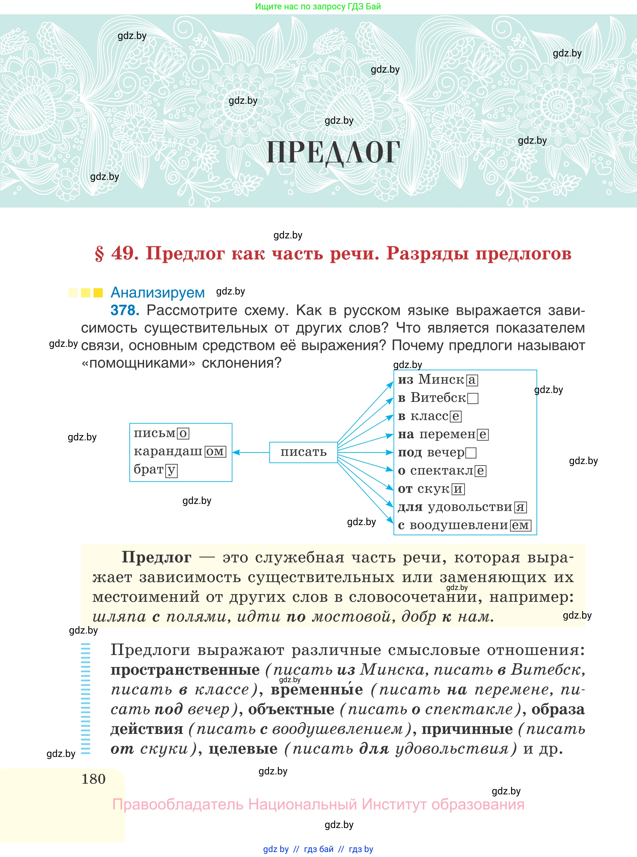 Русский язык, 7 класс Учебник, авторы: Волынец Татьяна Николаевна, Литвинко Франя Михайловна, Долбик Елена Евгеньевна, Таяновская И В, Винник И Р, издательство Национальный институт образования, Минск, 2020, бирюзового цвета, страница 180