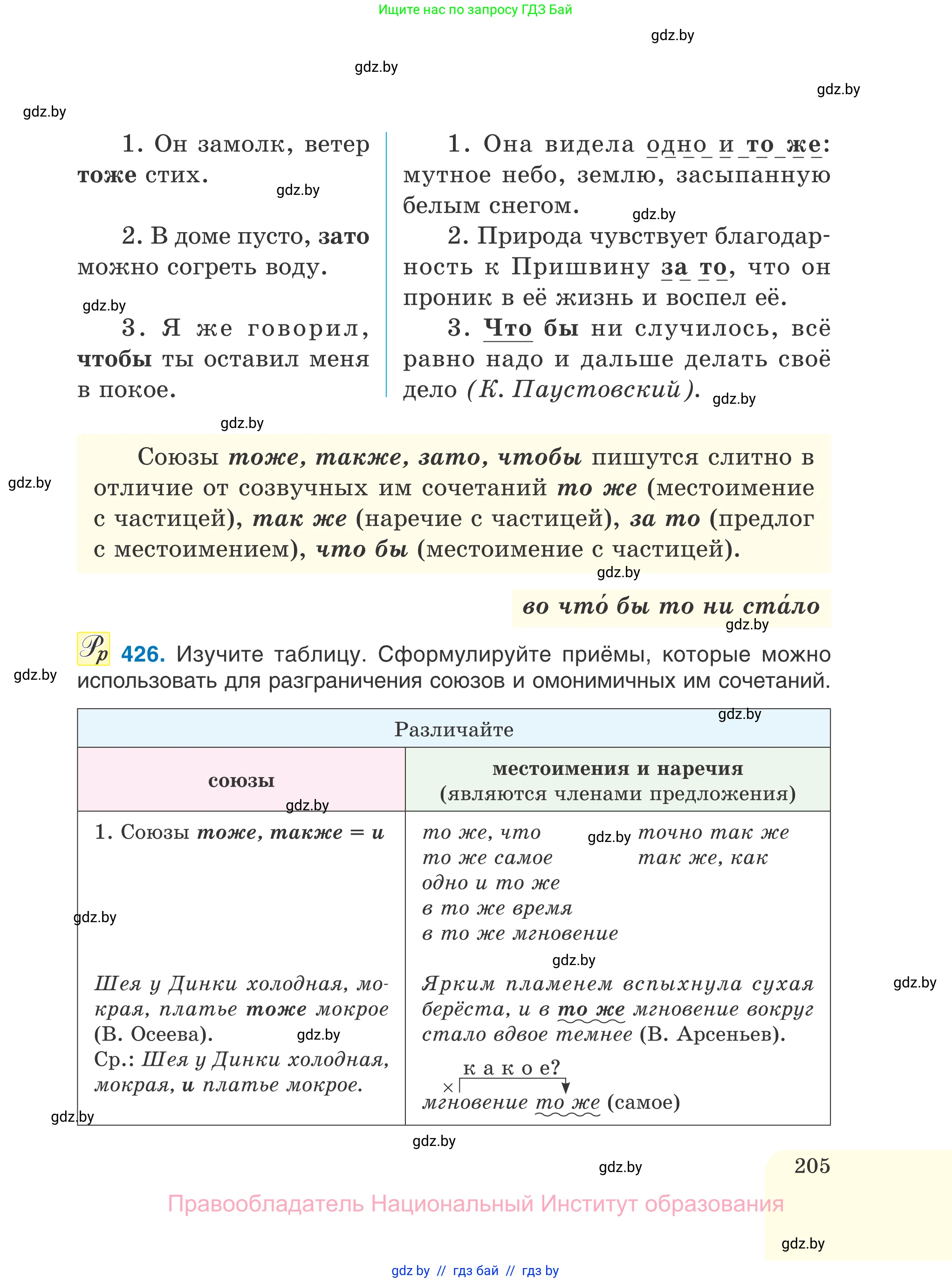 Русский язык, 7 класс Учебник, авторы: Волынец Татьяна Николаевна, Литвинко Франя Михайловна, Долбик Елена Евгеньевна, Таяновская И В, Винник И Р, издательство Национальный институт образования, Минск, 2020, бирюзового цвета, страница 205