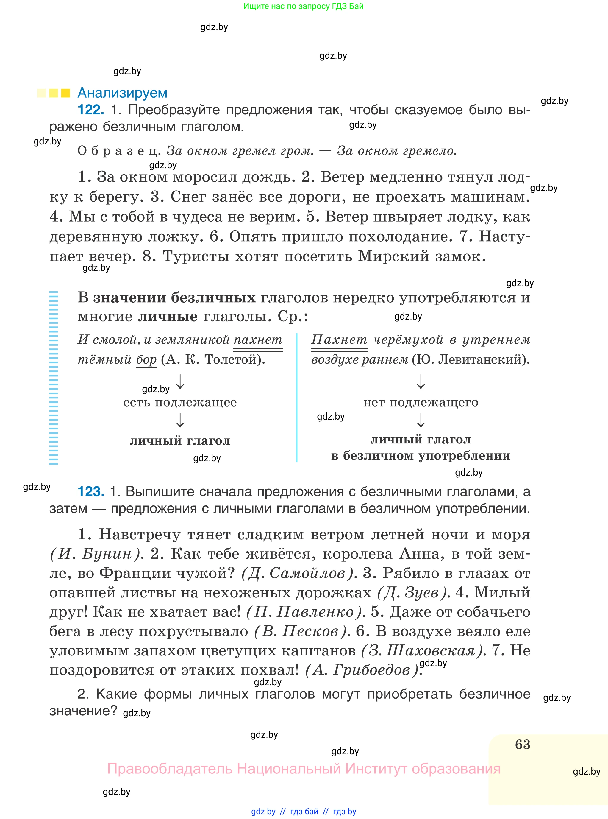Русский язык, 7 класс Учебник, авторы: Волынец Татьяна Николаевна, Литвинко Франя Михайловна, Долбик Елена Евгеньевна, Таяновская И В, Винник И Р, издательство Национальный институт образования, Минск, 2020, бирюзового цвета, страница 63