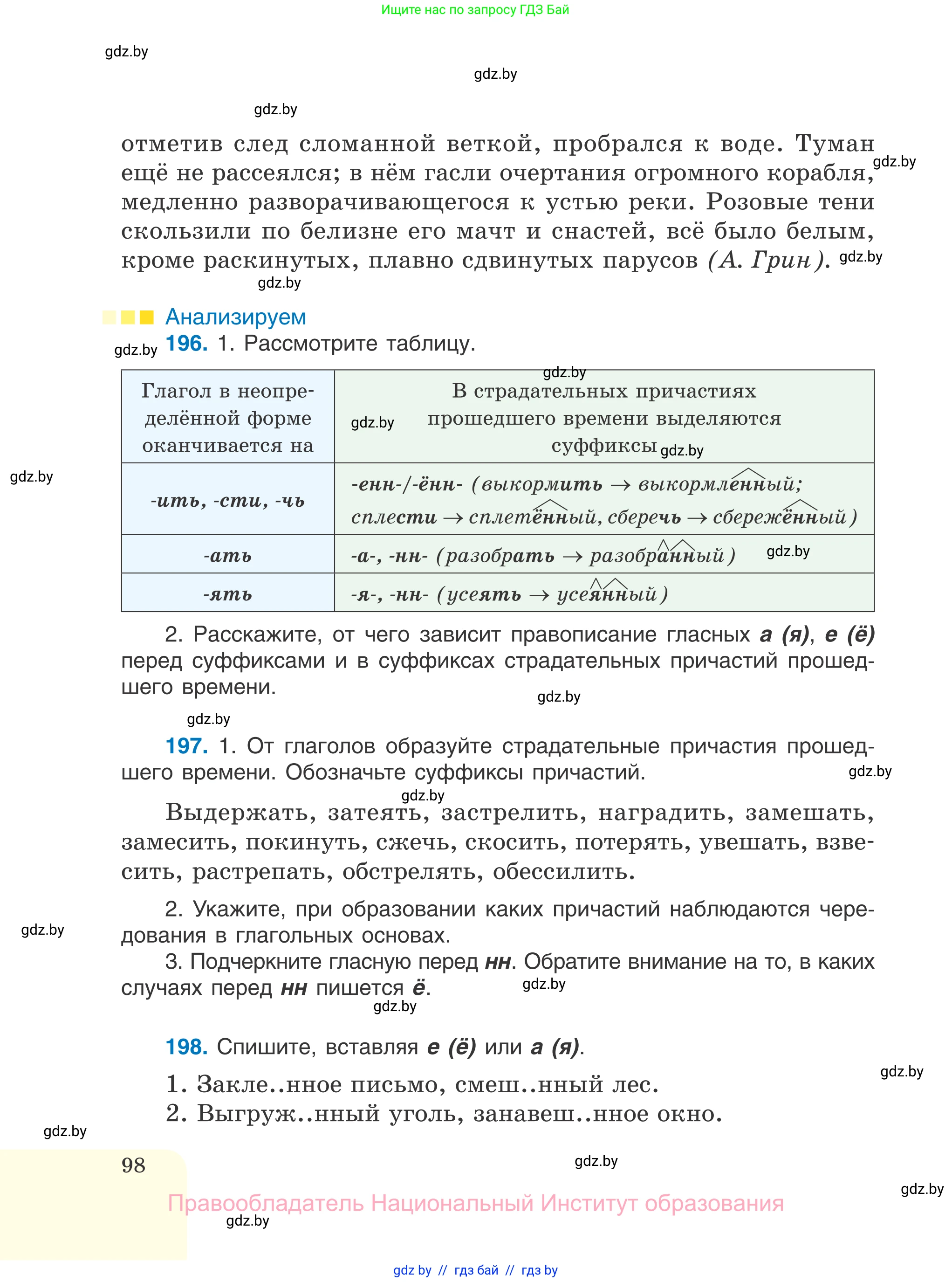 Русский язык, 7 класс Учебник, авторы: Волынец Татьяна Николаевна, Литвинко Франя Михайловна, Долбик Елена Евгеньевна, Таяновская И В, Винник И Р, издательство Национальный институт образования, Минск, 2020, бирюзового цвета, страница 98