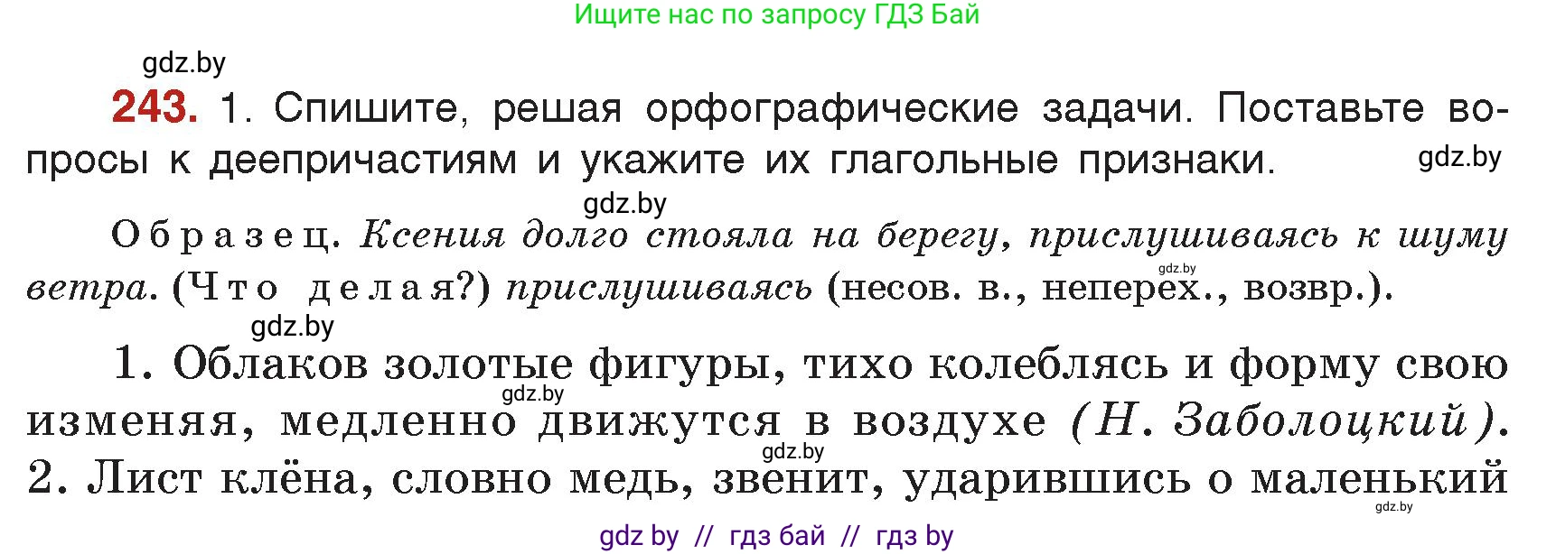 Русский язык, 7 класс Учебник, авторы: Волынец Татьяна Николаевна, Литвинко Франя Михайловна, Долбик Елена Евгеньевна, Таяновская Ирина Владимировна, Винник И Р, издательство Академия образования, Минск, 2026, голубого цвета, страница 132, номер 243, Условие