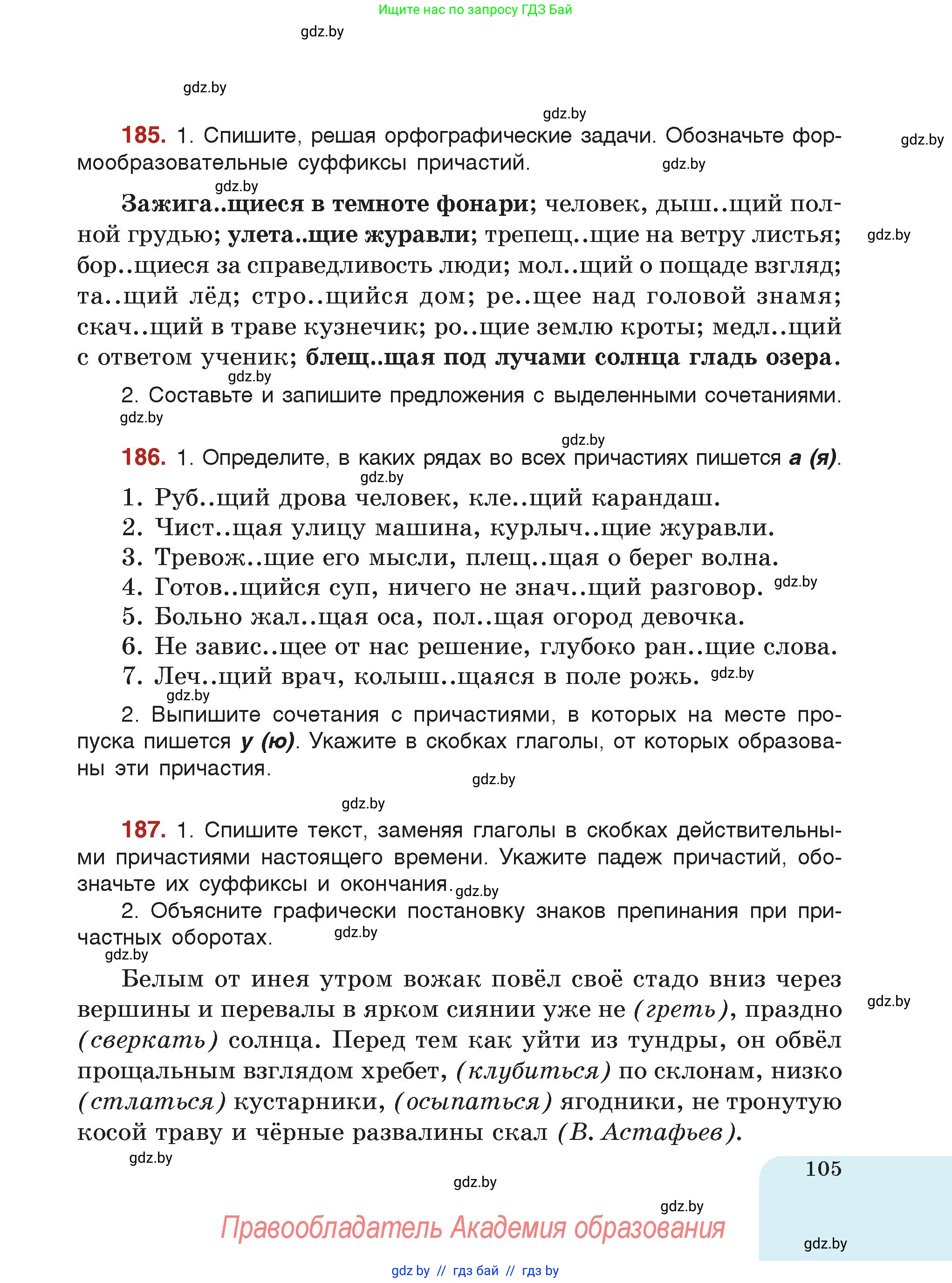 Русский язык, 7 класс Учебник, авторы: Волынец Татьяна Николаевна, Литвинко Франя Михайловна, Долбик Елена Евгеньевна, Таяновская Ирина Владимировна, Винник И Р, издательство Академия образования, Минск, 2026, голубого цвета, страница 105