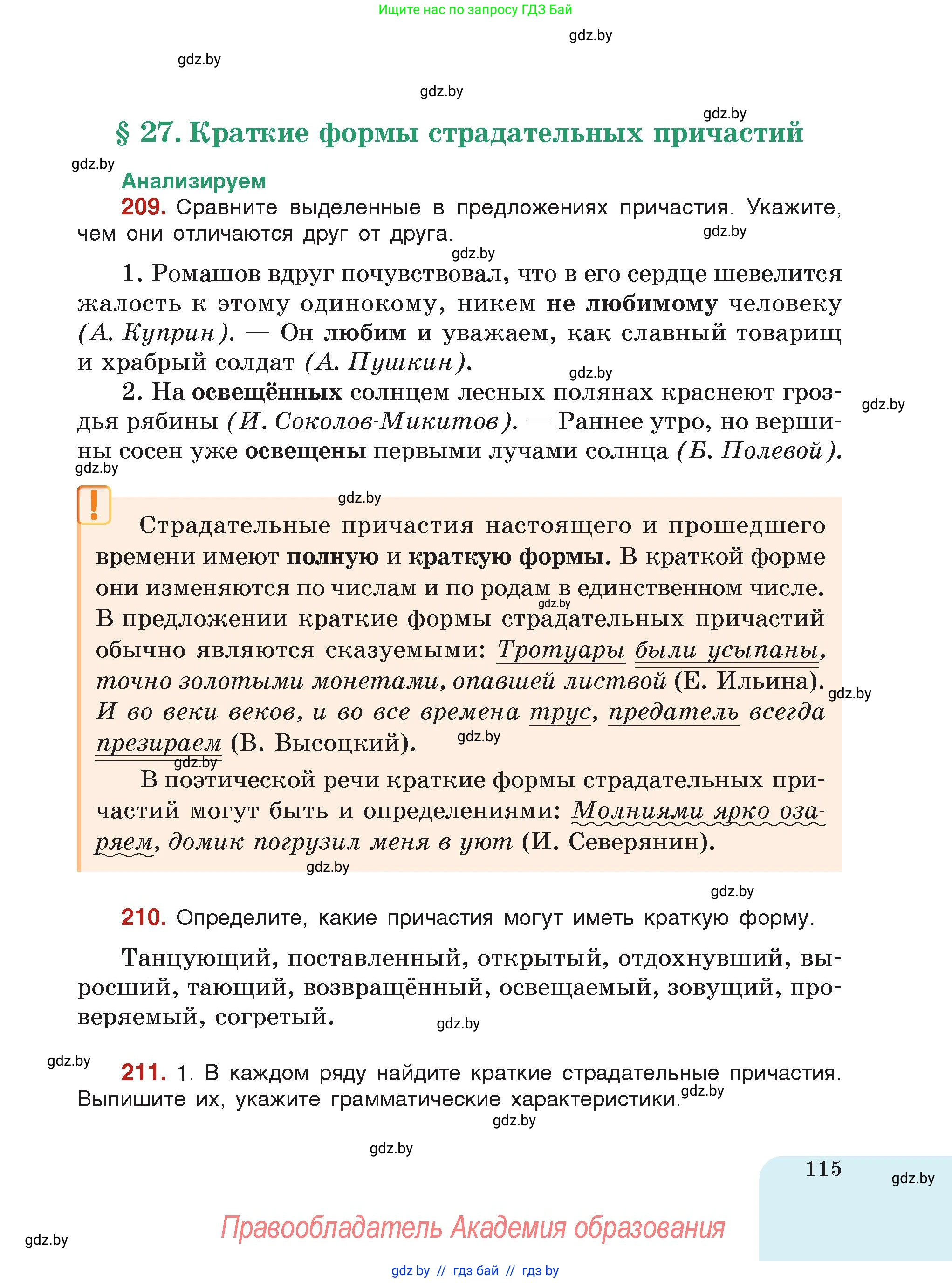 Русский язык, 7 класс Учебник, авторы: Волынец Татьяна Николаевна, Литвинко Франя Михайловна, Долбик Елена Евгеньевна, Таяновская Ирина Владимировна, Винник И Р, издательство Академия образования, Минск, 2026, голубого цвета, страница 115