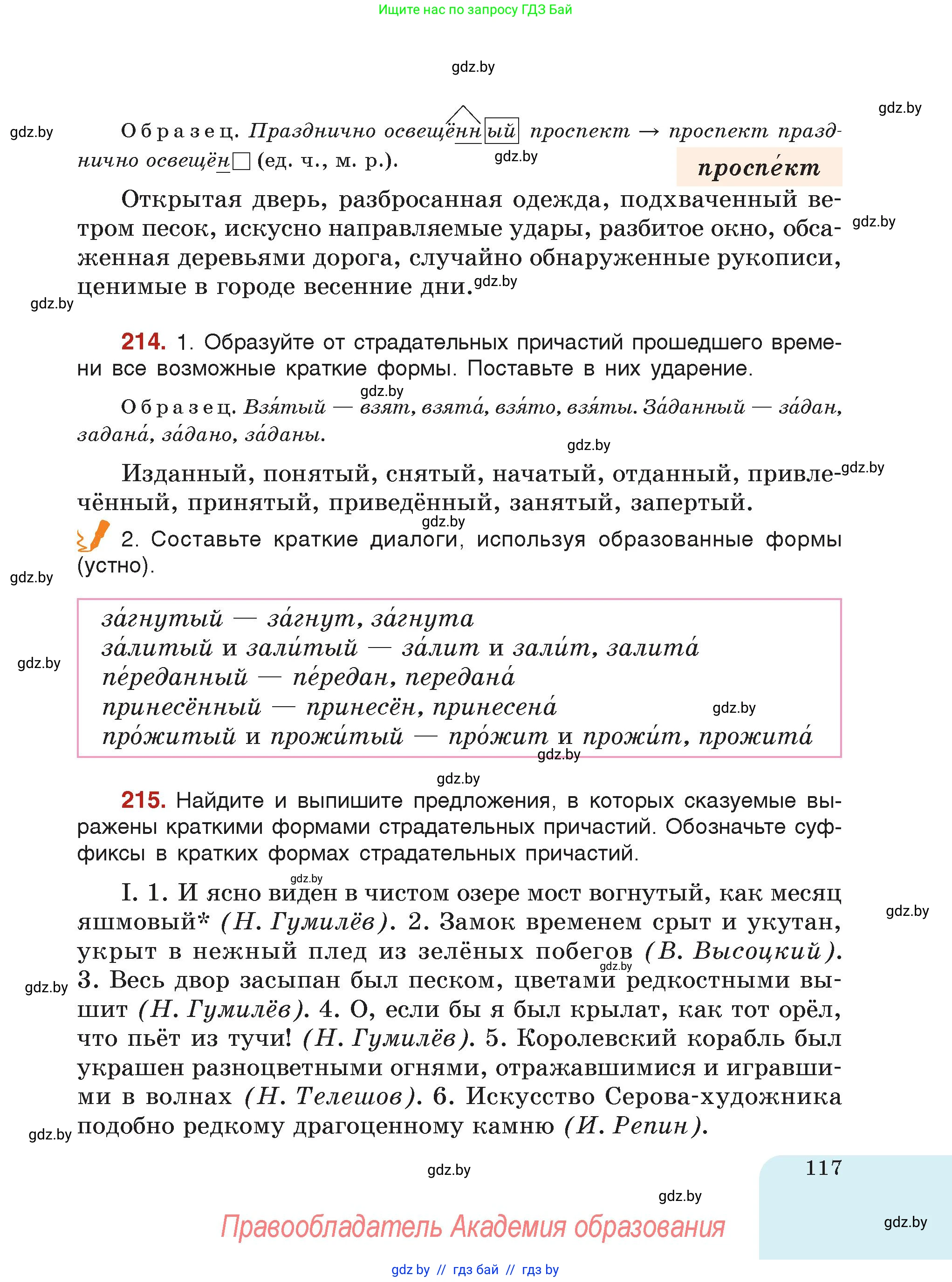 Русский язык, 7 класс Учебник, авторы: Волынец Татьяна Николаевна, Литвинко Франя Михайловна, Долбик Елена Евгеньевна, Таяновская Ирина Владимировна, Винник И Р, издательство Академия образования, Минск, 2026, голубого цвета, страница 117