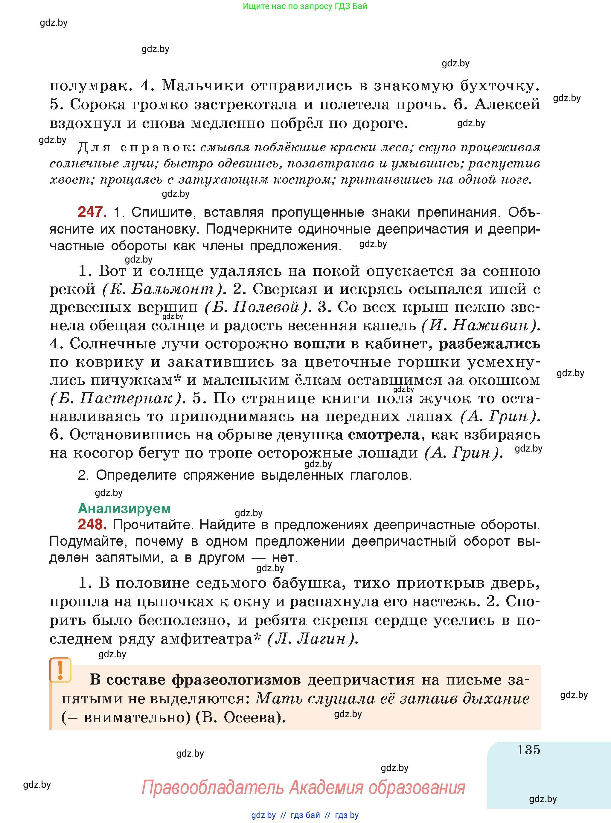 Русский язык, 7 класс Учебник, авторы: Волынец Татьяна Николаевна, Литвинко Франя Михайловна, Долбик Елена Евгеньевна, Таяновская Ирина Владимировна, Винник И Р, издательство Академия образования, Минск, 2026, голубого цвета, страница 135