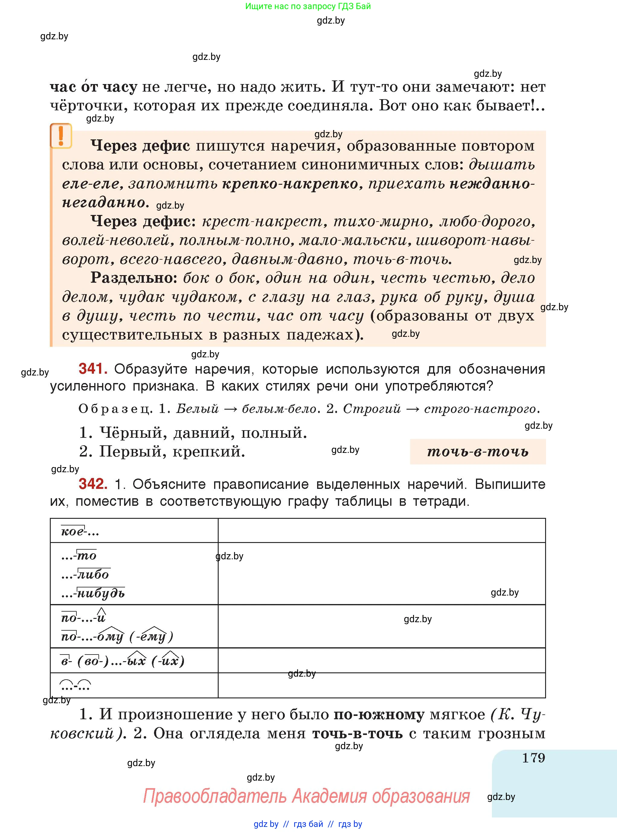 Русский язык, 7 класс Учебник, авторы: Волынец Татьяна Николаевна, Литвинко Франя Михайловна, Долбик Елена Евгеньевна, Таяновская Ирина Владимировна, Винник И Р, издательство Академия образования, Минск, 2026, голубого цвета, страница 179