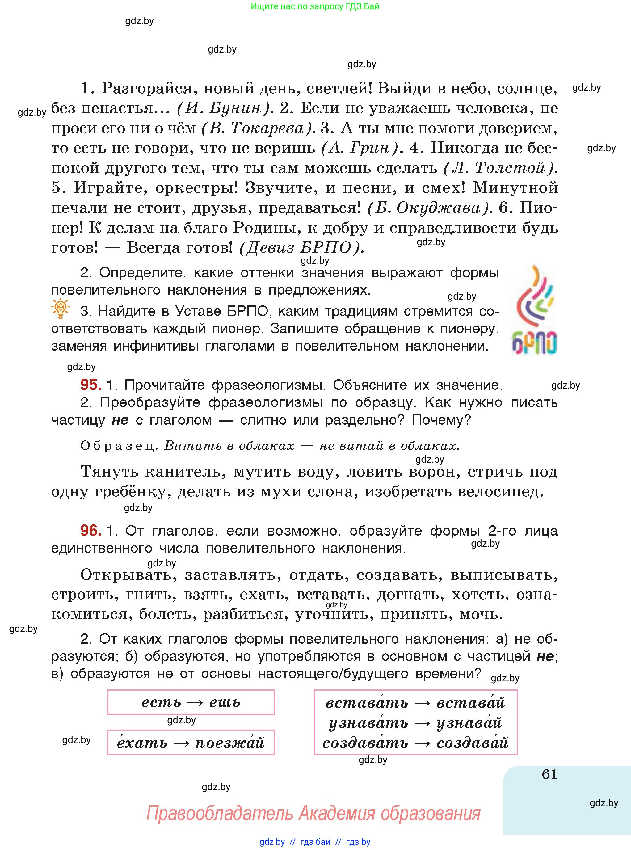 Русский язык, 7 класс Учебник, авторы: Волынец Татьяна Николаевна, Литвинко Франя Михайловна, Долбик Елена Евгеньевна, Таяновская Ирина Владимировна, Винник И Р, издательство Академия образования, Минск, 2026, голубого цвета, страница 61