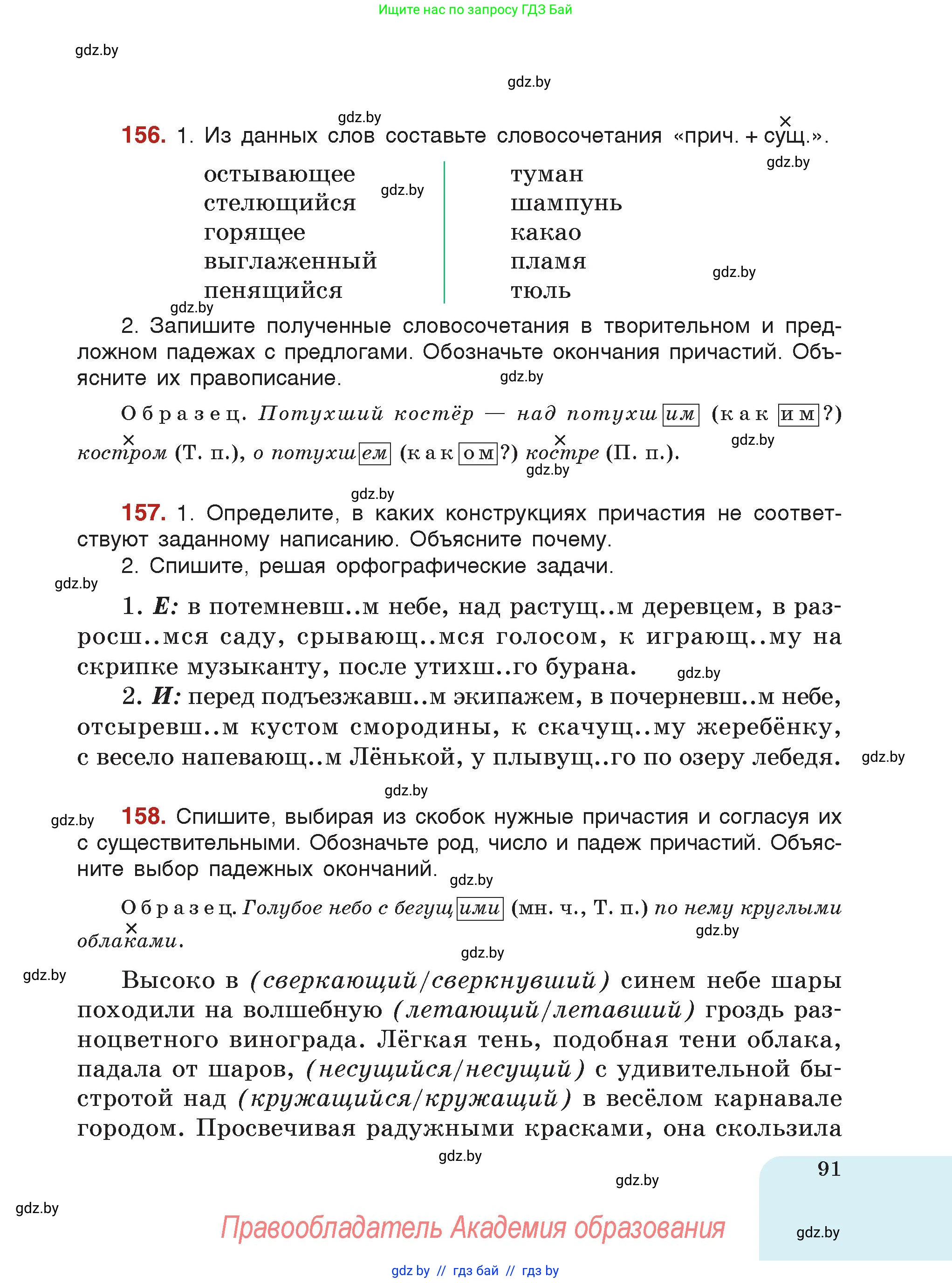 Русский язык, 7 класс Учебник, авторы: Волынец Татьяна Николаевна, Литвинко Франя Михайловна, Долбик Елена Евгеньевна, Таяновская Ирина Владимировна, Винник И Р, издательство Академия образования, Минск, 2026, голубого цвета, страница 91