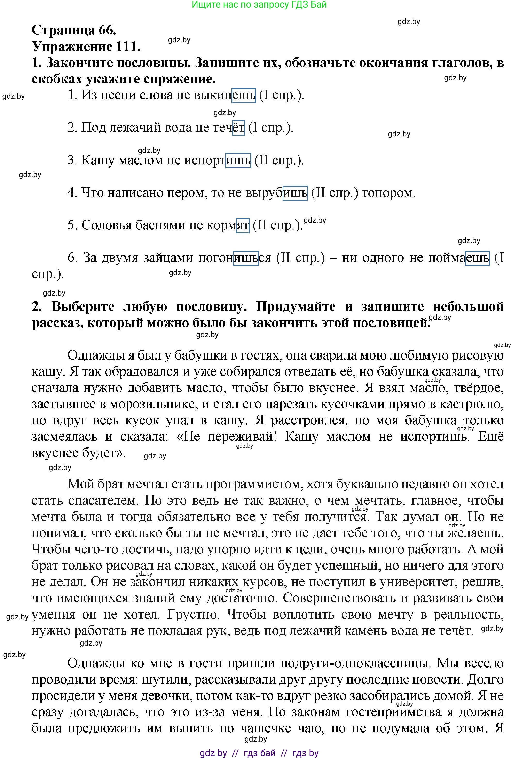 Русский язык, 7 класс Учебник, авторы: Волынец Татьяна Николаевна, Литвинко Франя Михайловна, Долбик Елена Евгеньевна, Таяновская Ирина Владимировна, Винник И Р, издательство Академия образования, Минск, 2026, голубого цвета, страница 66, номер 111, Решение
