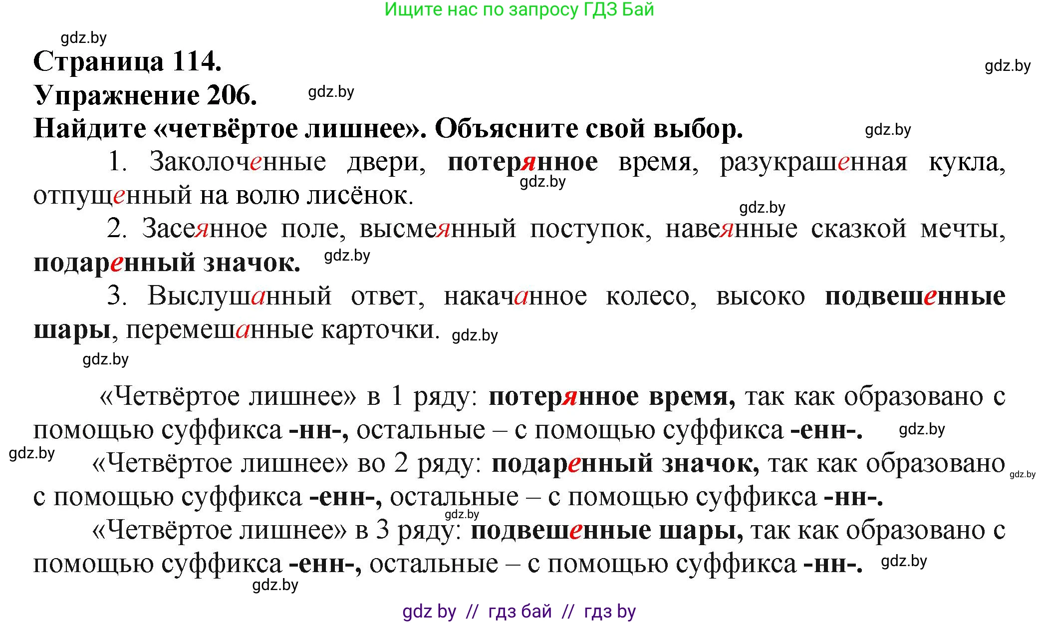 Русский язык, 7 класс Учебник, авторы: Волынец Татьяна Николаевна, Литвинко Франя Михайловна, Долбик Елена Евгеньевна, Таяновская Ирина Владимировна, Винник И Р, издательство Академия образования, Минск, 2026, голубого цвета, страница 114, номер 206, Решение