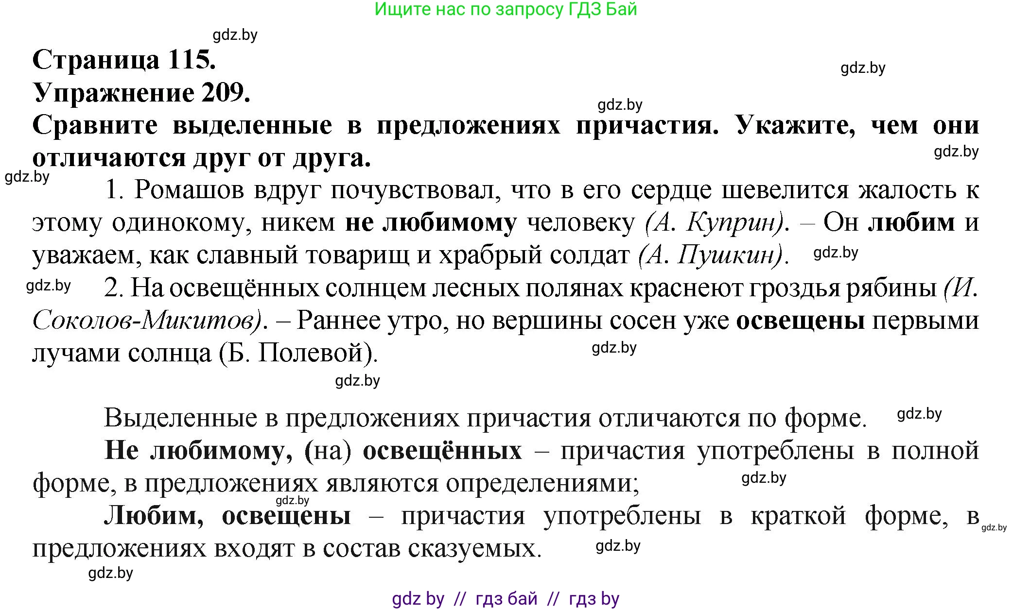 Русский язык, 7 класс Учебник, авторы: Волынец Татьяна Николаевна, Литвинко Франя Михайловна, Долбик Елена Евгеньевна, Таяновская Ирина Владимировна, Винник И Р, издательство Академия образования, Минск, 2026, голубого цвета, страница 115, номер 209, Решение