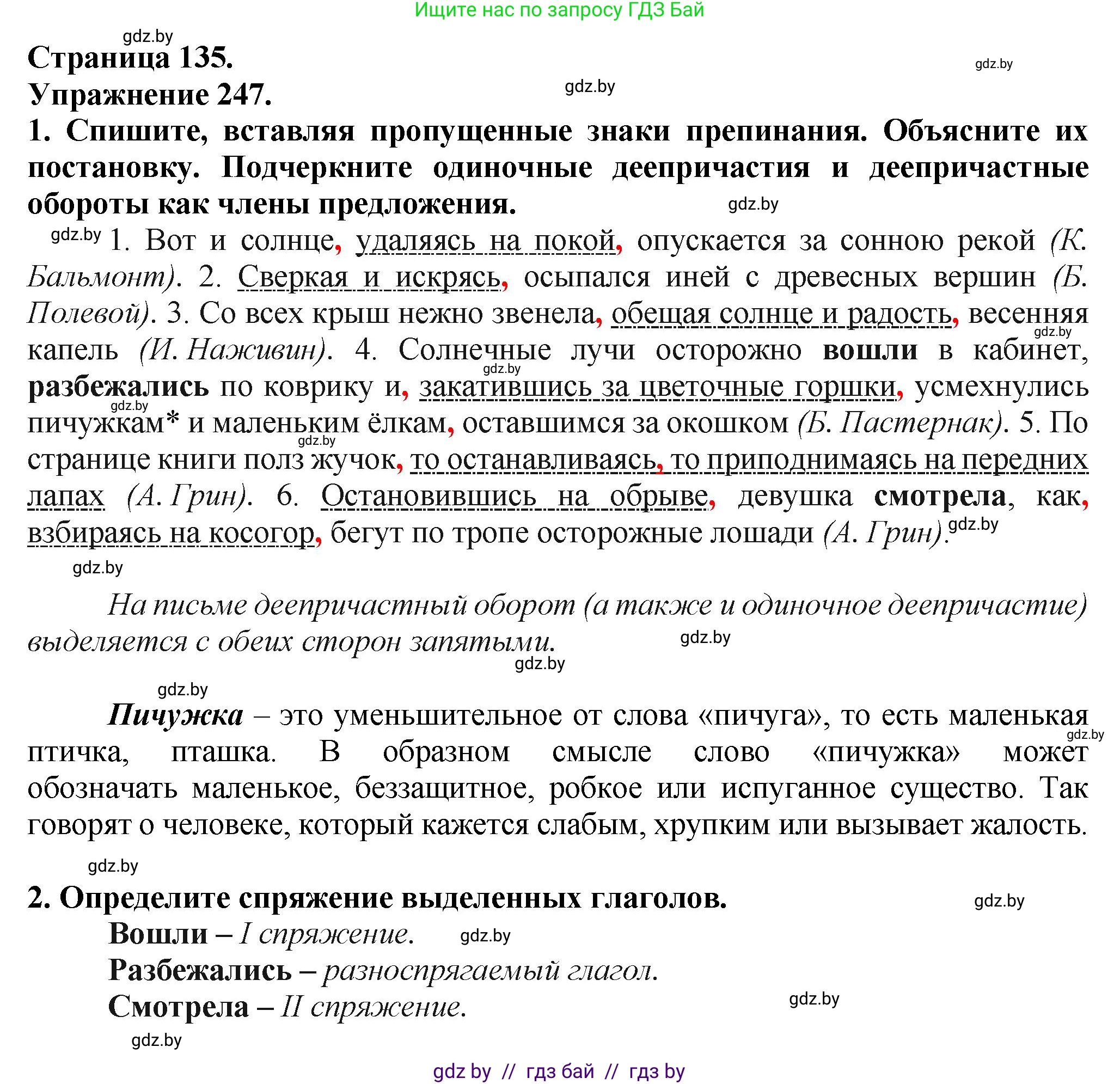 Русский язык, 7 класс Учебник, авторы: Волынец Татьяна Николаевна, Литвинко Франя Михайловна, Долбик Елена Евгеньевна, Таяновская Ирина Владимировна, Винник И Р, издательство Академия образования, Минск, 2026, голубого цвета, страница 135, номер 247, Решение
