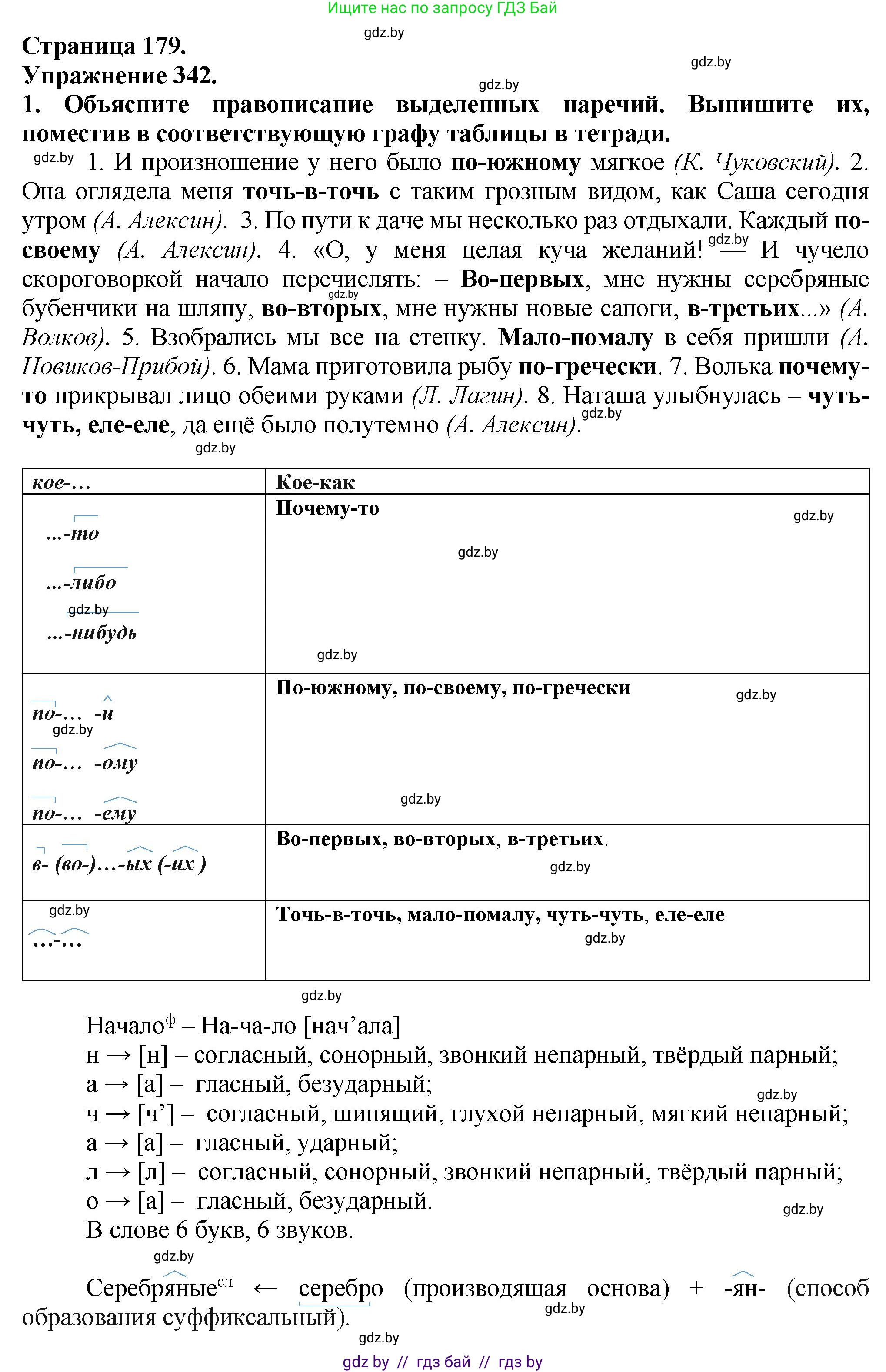 Русский язык, 7 класс Учебник, авторы: Волынец Татьяна Николаевна, Литвинко Франя Михайловна, Долбик Елена Евгеньевна, Таяновская Ирина Владимировна, Винник И Р, издательство Академия образования, Минск, 2026, голубого цвета, страница 179, номер 342, Решение