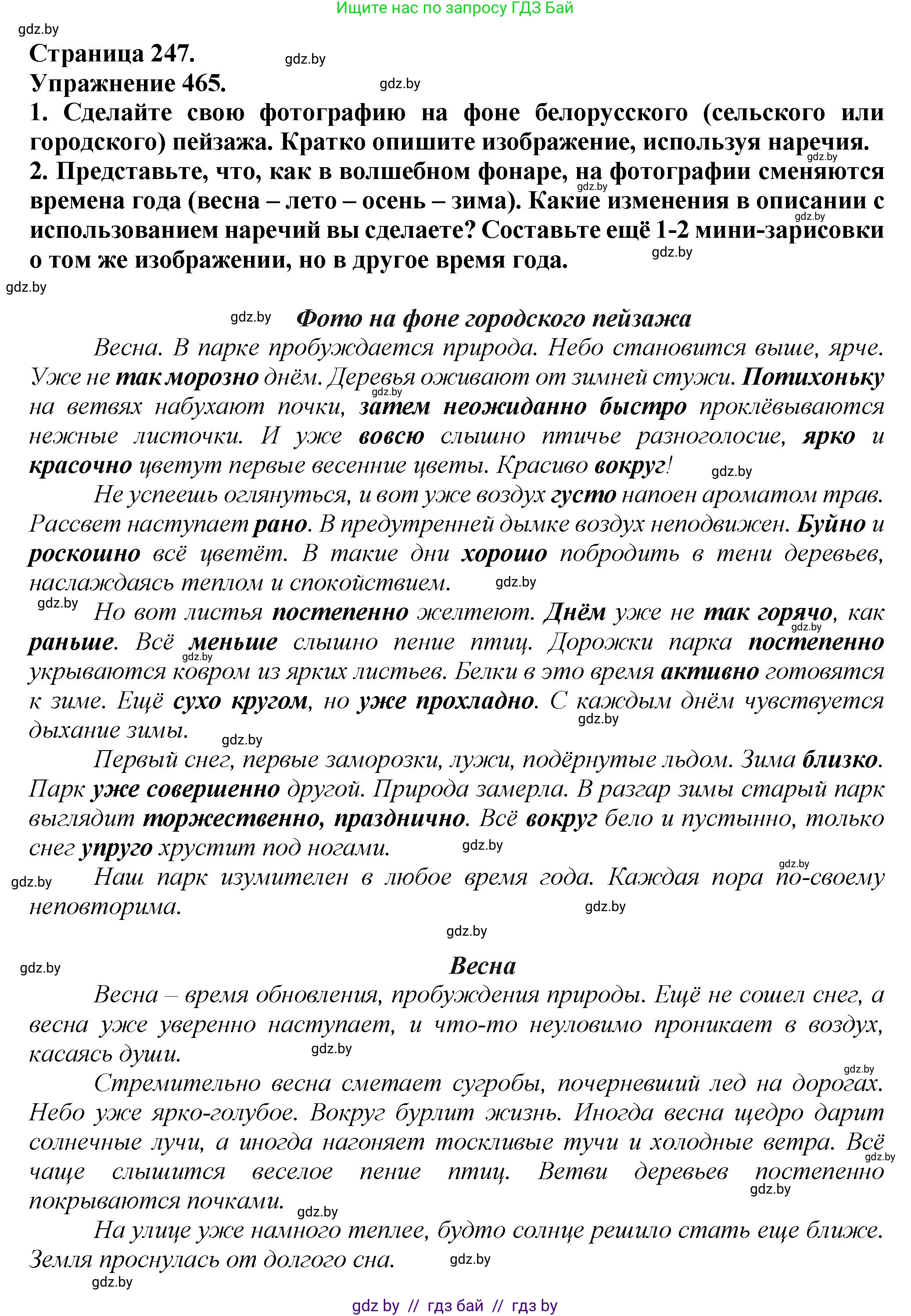 Русский язык, 7 класс Учебник, авторы: Волынец Татьяна Николаевна, Литвинко Франя Михайловна, Долбик Елена Евгеньевна, Таяновская Ирина Владимировна, Винник И Р, издательство Академия образования, Минск, 2026, голубого цвета, страница 247, номер 465, Решение