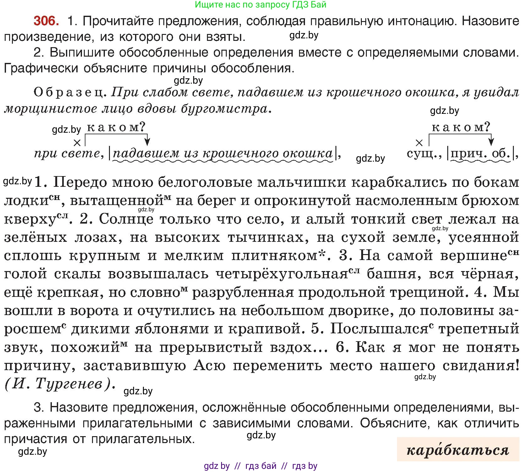 Русский язык, 8 класс Учебник, авторы: Мурина Лариса Александровна, Долбик Елена Евгеньевна, Леонович Валентина Леонидовна, Жадейко Жанна Фёдоровна, издательство Академия образования, Минск, 2024, страница 168, номер 306, Условие