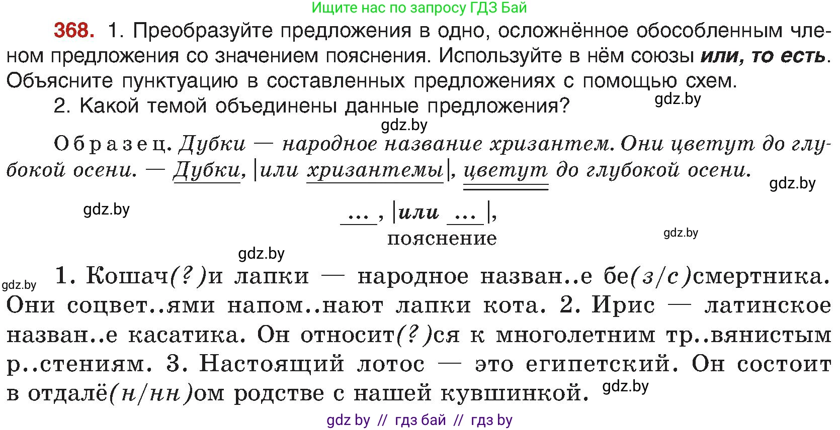 Русский язык, 8 класс Учебник, авторы: Мурина Лариса Александровна, Долбик Елена Евгеньевна, Леонович Валентина Леонидовна, Жадейко Жанна Фёдоровна, издательство Академия образования, Минск, 2024, страница 202, номер 368, Условие