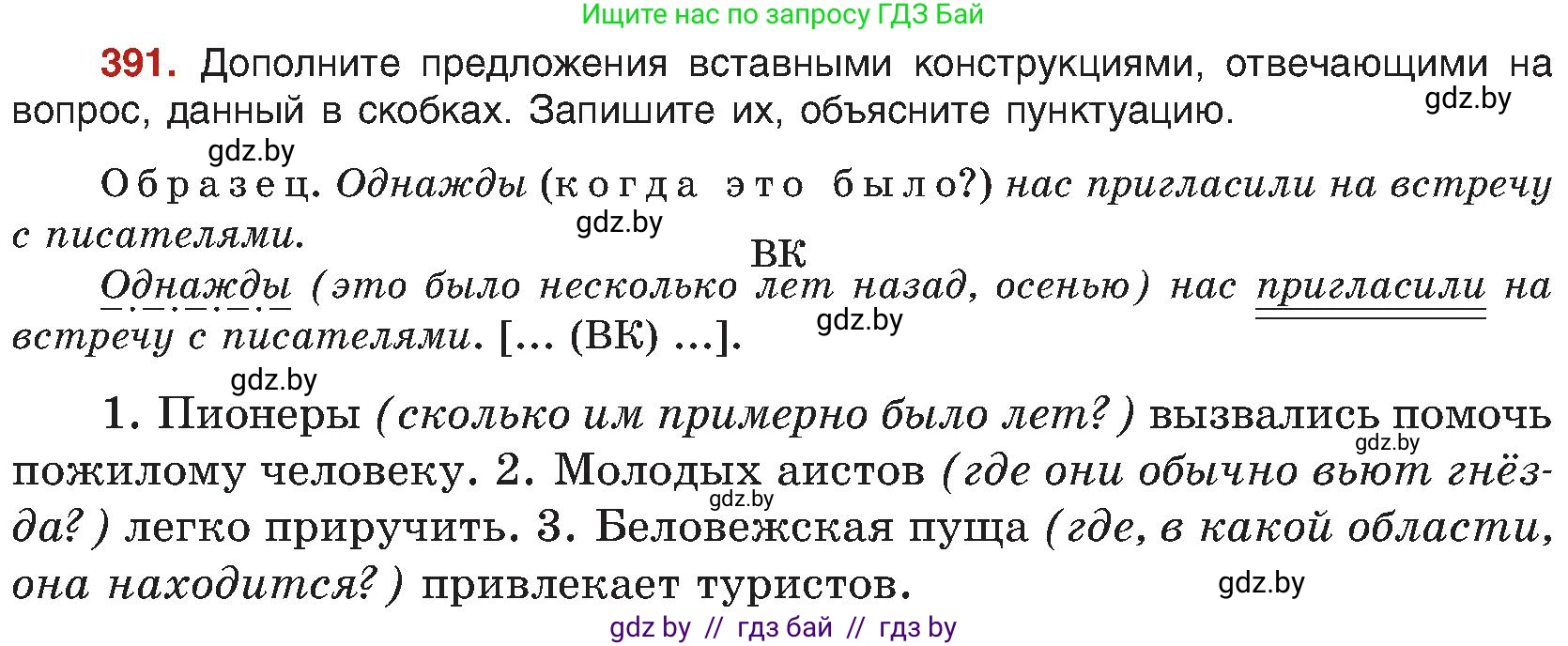 Русский язык, 8 класс Учебник, авторы: Мурина Лариса Александровна, Долбик Елена Евгеньевна, Леонович Валентина Леонидовна, Жадейко Жанна Фёдоровна, издательство Академия образования, Минск, 2024, страница 216, номер 391, Условие