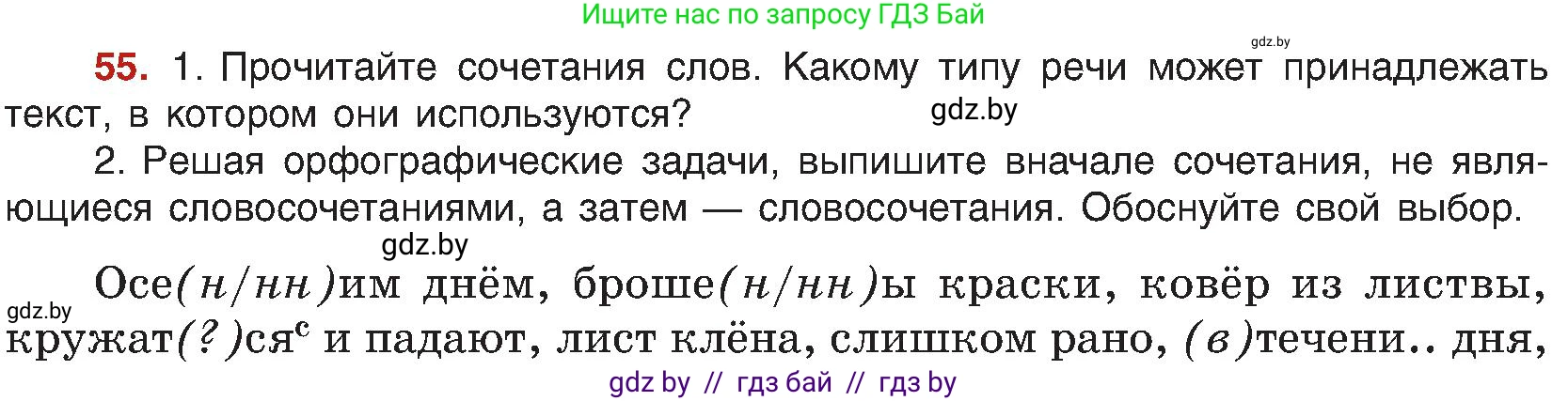Русский язык, 8 класс Учебник, авторы: Мурина Лариса Александровна, Долбик Елена Евгеньевна, Леонович Валентина Леонидовна, Жадейко Жанна Фёдоровна, издательство Академия образования, Минск, 2024, страница 39, номер 55, Условие