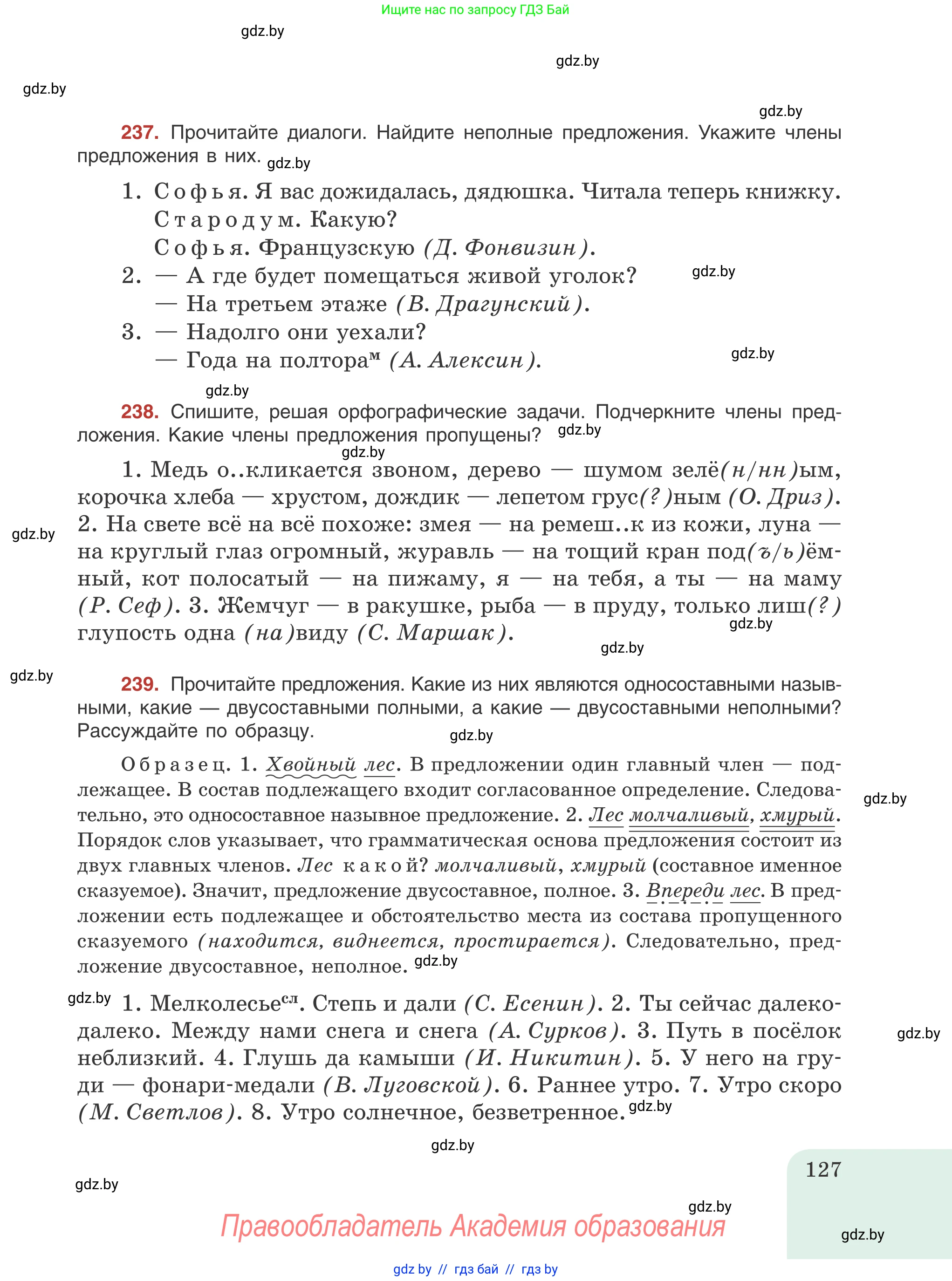 Русский язык, 8 класс Учебник, авторы: Мурина Лариса Александровна, Долбик Елена Евгеньевна, Леонович Валентина Леонидовна, Жадейко Жанна Фёдоровна, издательство Академия образования, Минск, 2024, страница 127
