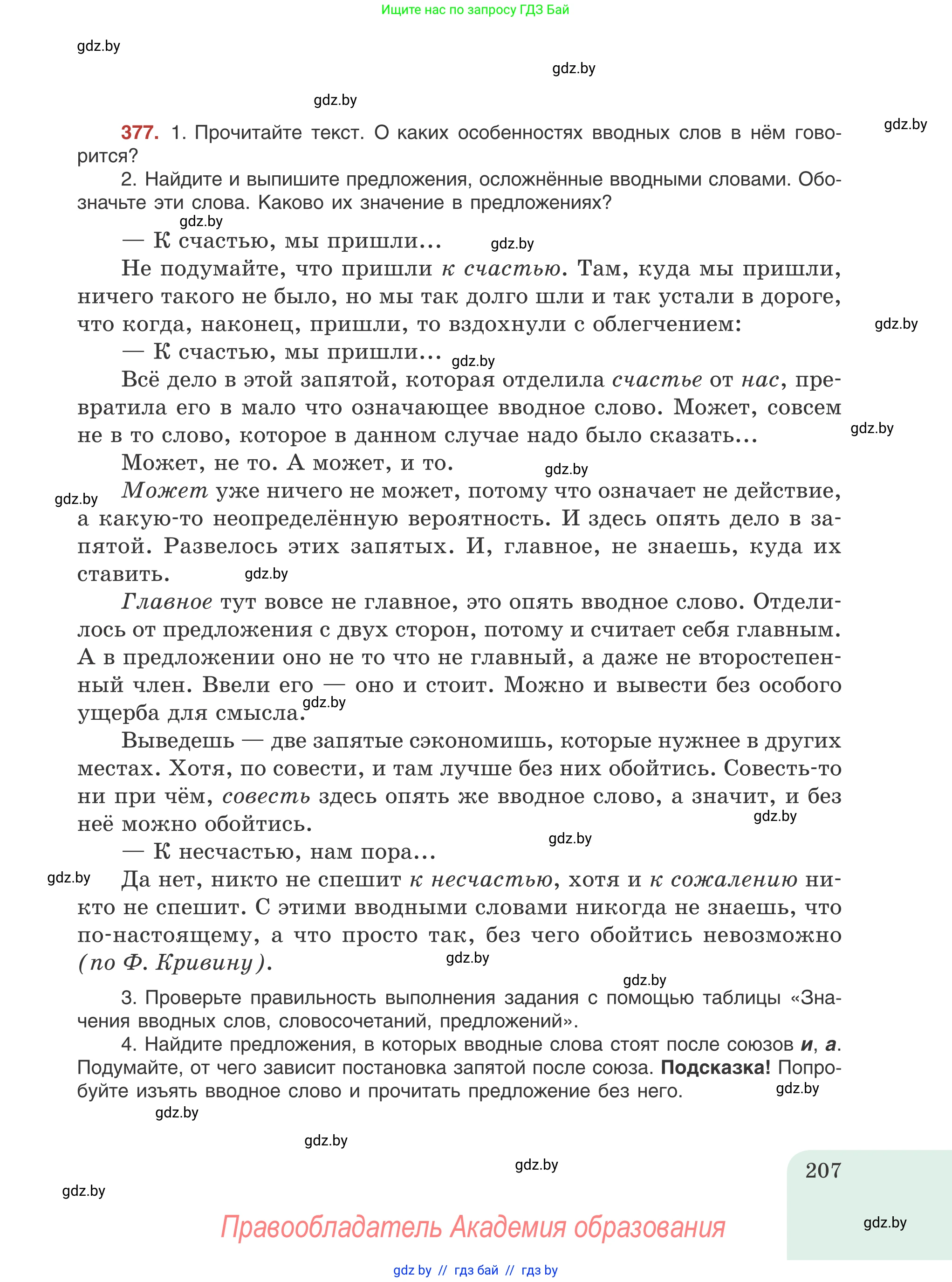 Русский язык, 8 класс Учебник, авторы: Мурина Лариса Александровна, Долбик Елена Евгеньевна, Леонович Валентина Леонидовна, Жадейко Жанна Фёдоровна, издательство Академия образования, Минск, 2024, страница 207