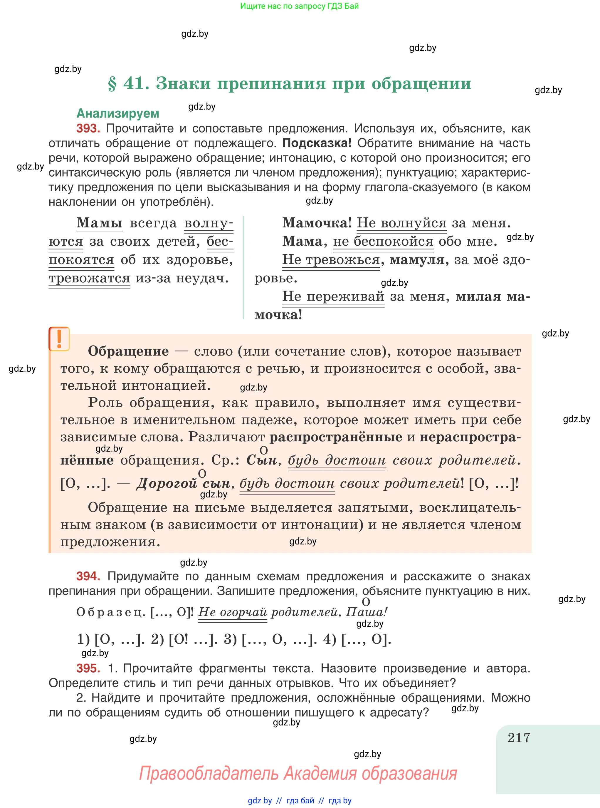 Русский язык, 8 класс Учебник, авторы: Мурина Лариса Александровна, Долбик Елена Евгеньевна, Леонович Валентина Леонидовна, Жадейко Жанна Фёдоровна, издательство Академия образования, Минск, 2024, страница 217