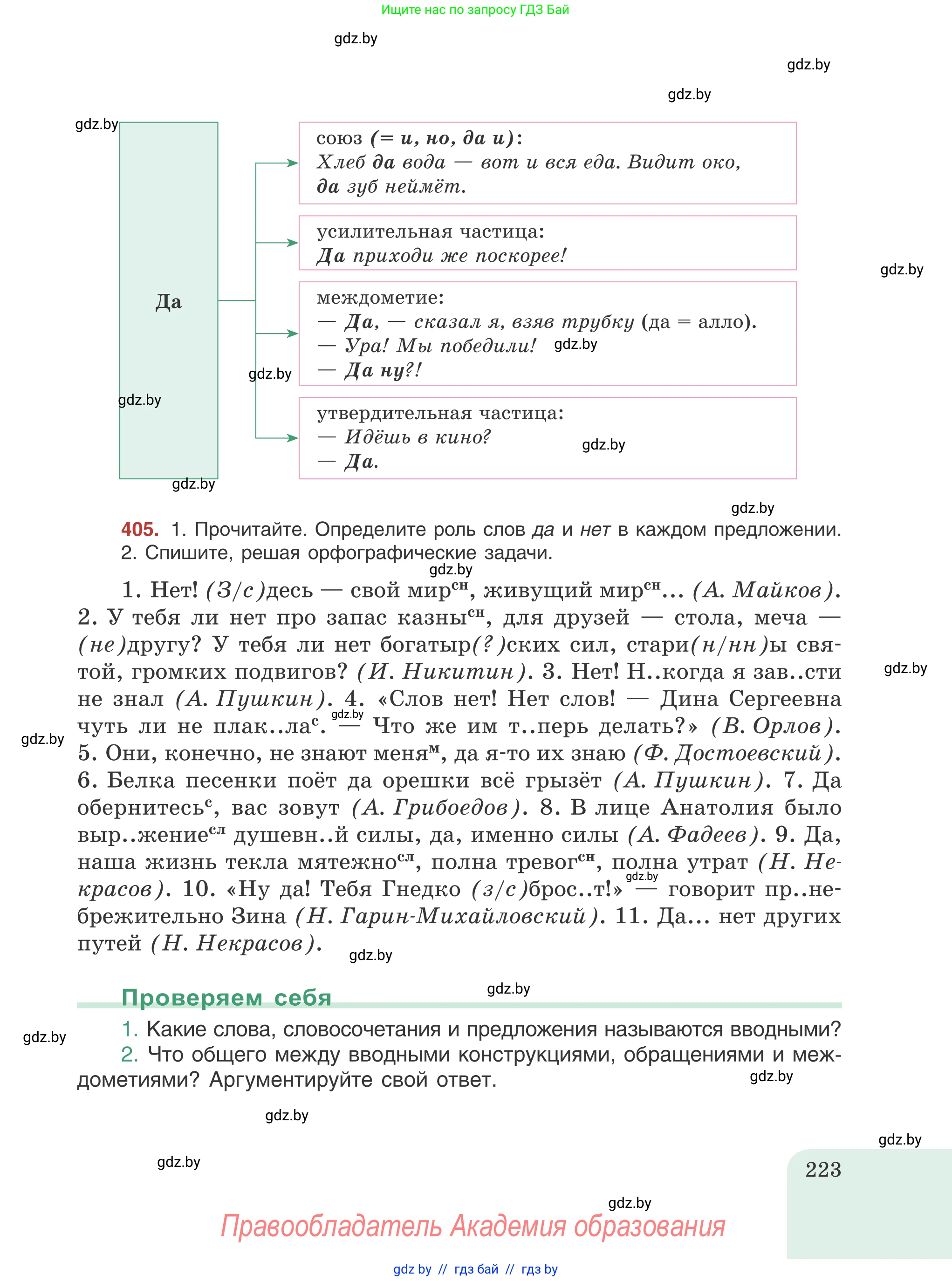 Русский язык, 8 класс Учебник, авторы: Мурина Лариса Александровна, Долбик Елена Евгеньевна, Леонович Валентина Леонидовна, Жадейко Жанна Фёдоровна, издательство Академия образования, Минск, 2024, страница 223