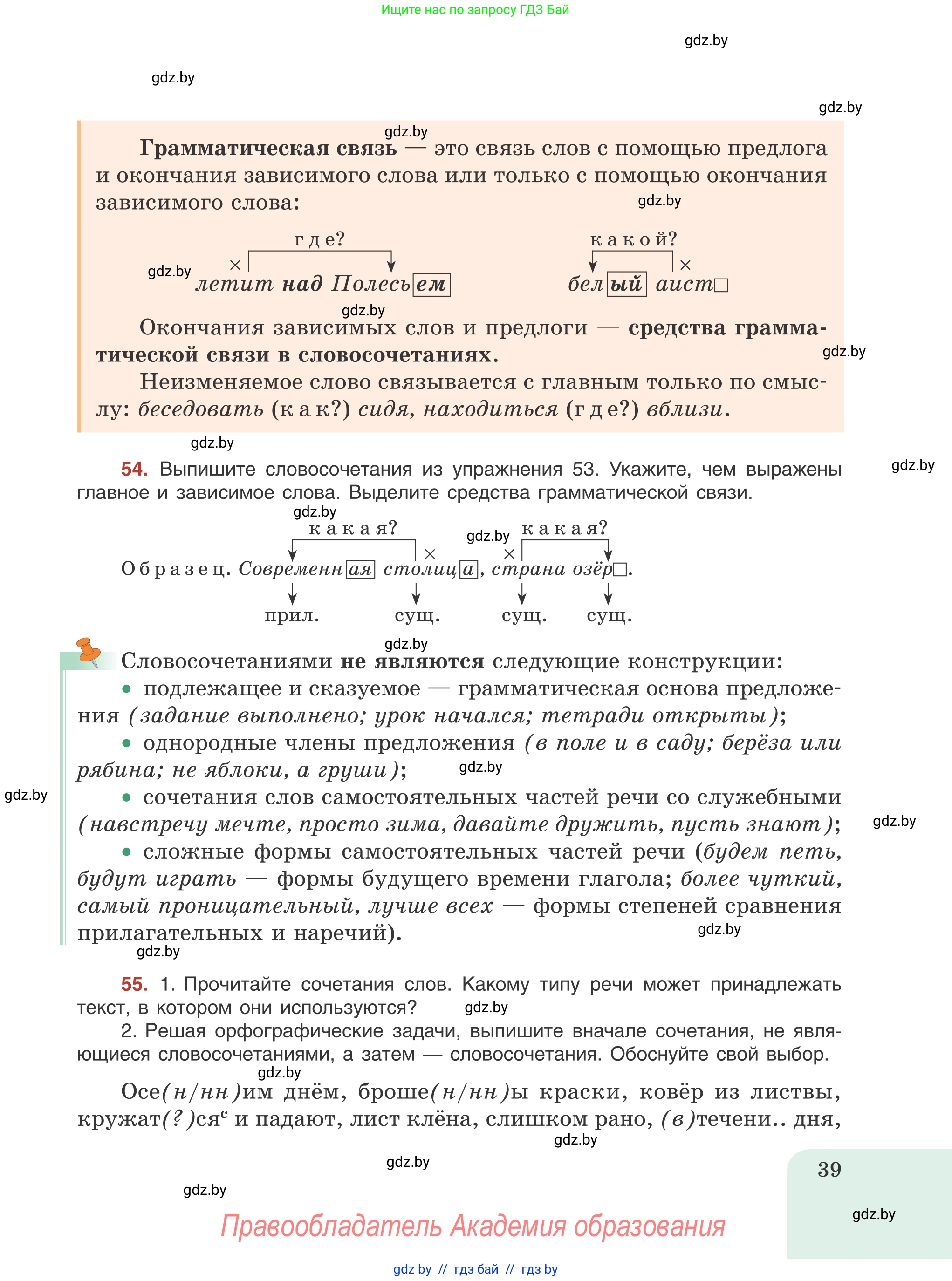 Русский язык, 8 класс Учебник, авторы: Мурина Лариса Александровна, Долбик Елена Евгеньевна, Леонович Валентина Леонидовна, Жадейко Жанна Фёдоровна, издательство Академия образования, Минск, 2024, страница 39
