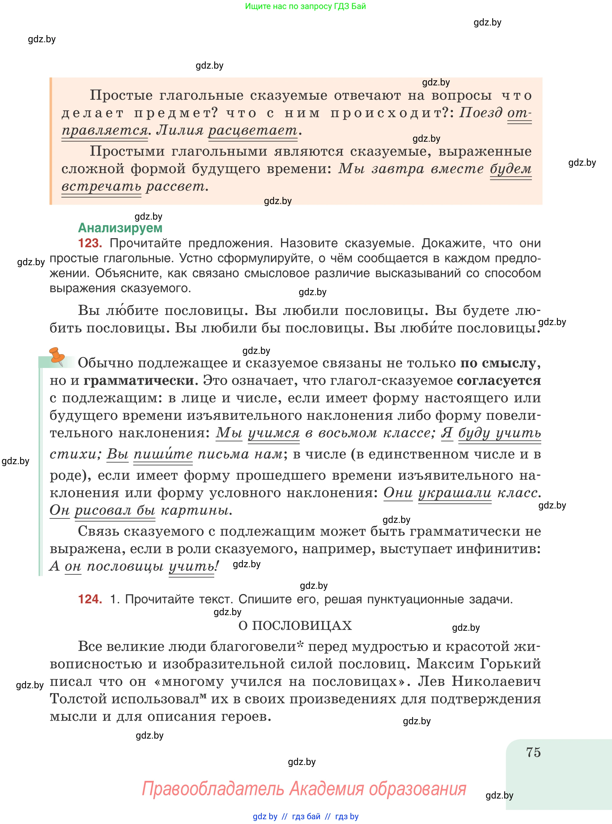 Русский язык, 8 класс Учебник, авторы: Мурина Лариса Александровна, Долбик Елена Евгеньевна, Леонович Валентина Леонидовна, Жадейко Жанна Фёдоровна, издательство Академия образования, Минск, 2024, страница 75