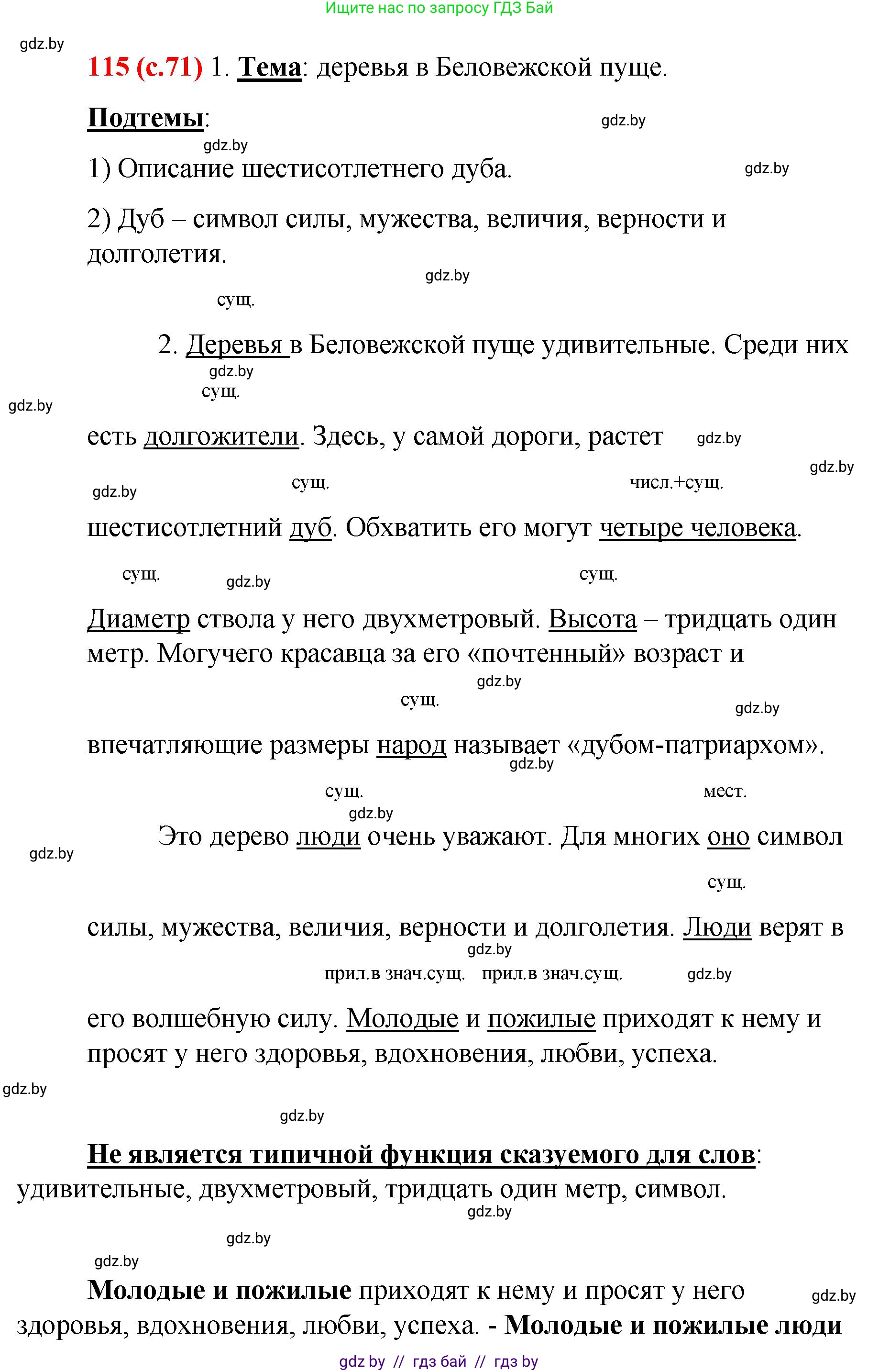 Русский язык, 8 класс Учебник, авторы: Мурина Лариса Александровна, Долбик Елена Евгеньевна, Леонович Валентина Леонидовна, Жадейко Жанна Фёдоровна, издательство Академия образования, Минск, 2024, страница 71, номер 115, Решение