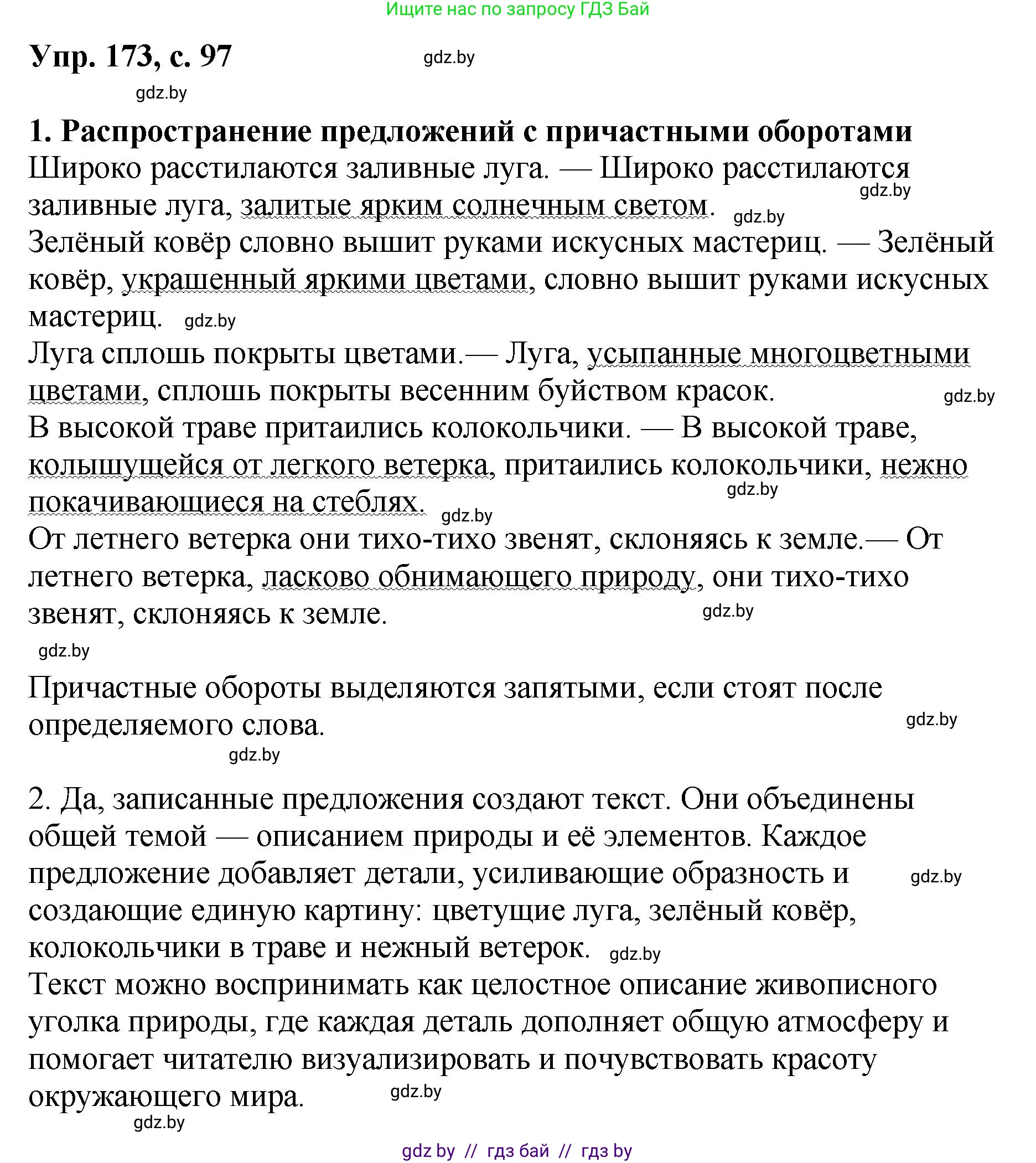 Русский язык, 8 класс Учебник, авторы: Мурина Лариса Александровна, Долбик Елена Евгеньевна, Леонович Валентина Леонидовна, Жадейко Жанна Фёдоровна, издательство Академия образования, Минск, 2024, страница 97, номер 173, Решение