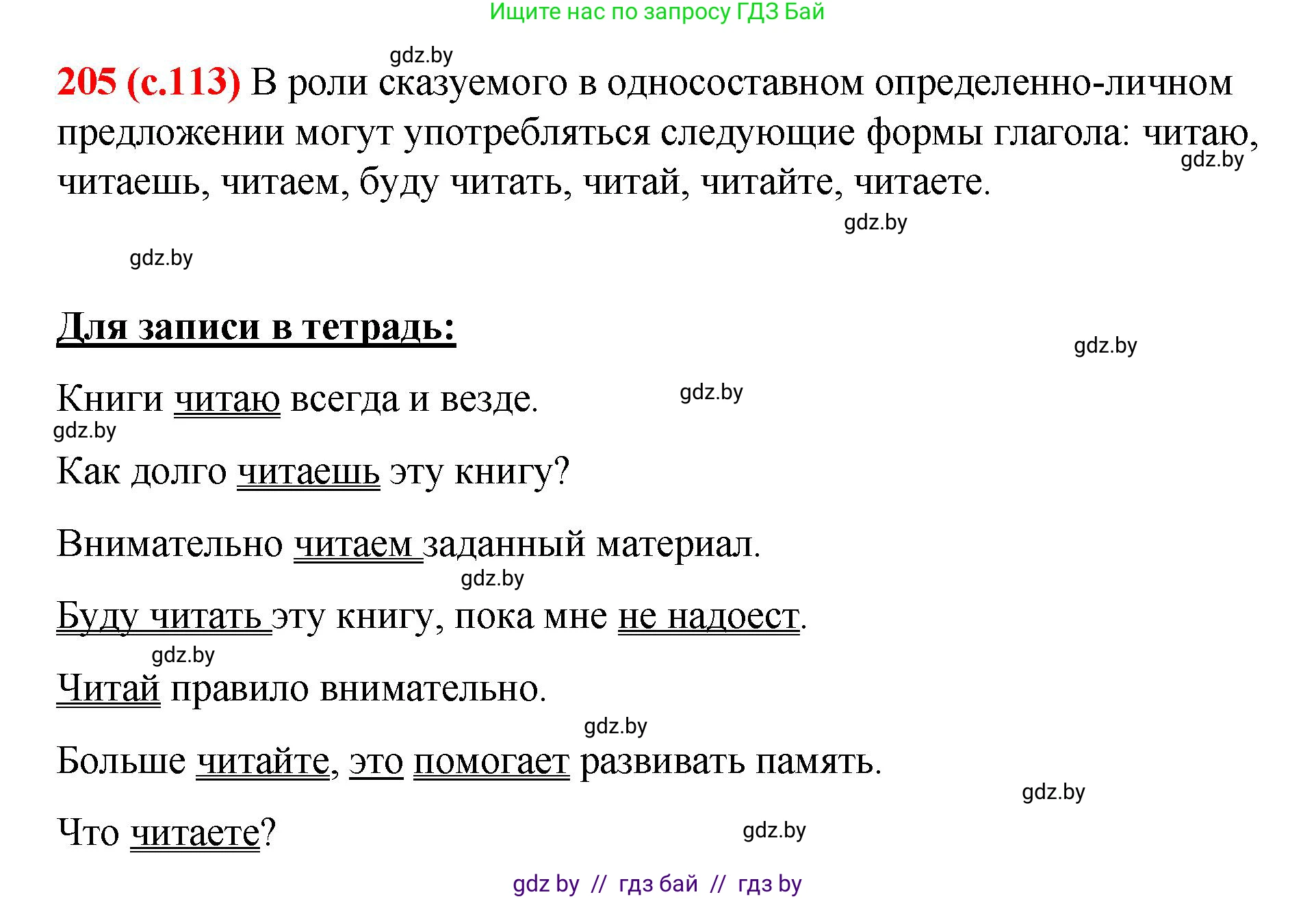 Русский язык, 8 класс Учебник, авторы: Мурина Лариса Александровна, Долбик Елена Евгеньевна, Леонович Валентина Леонидовна, Жадейко Жанна Фёдоровна, издательство Академия образования, Минск, 2024, страница 113, номер 205, Решение