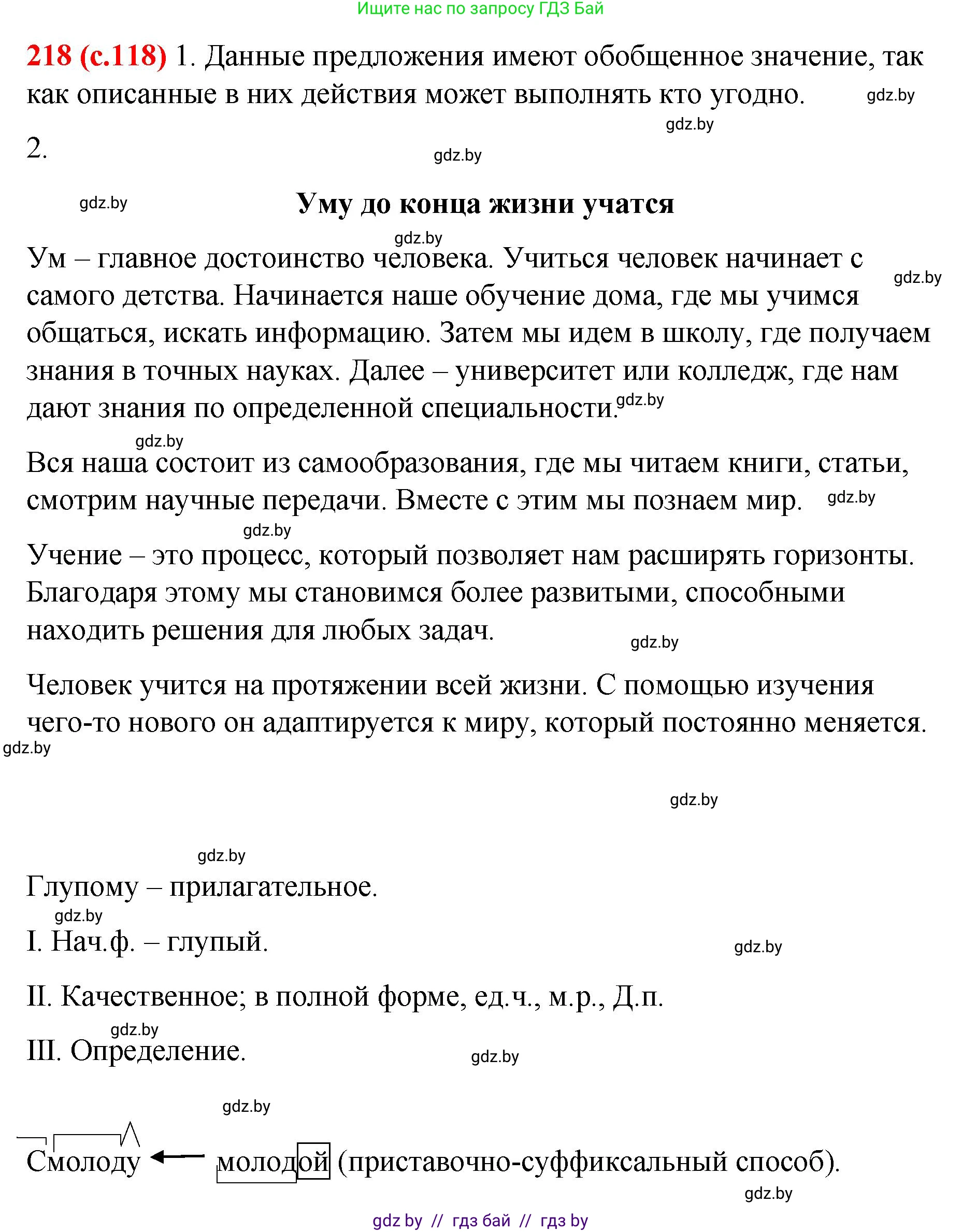 Русский язык, 8 класс Учебник, авторы: Мурина Лариса Александровна, Долбик Елена Евгеньевна, Леонович Валентина Леонидовна, Жадейко Жанна Фёдоровна, издательство Академия образования, Минск, 2024, страница 118, номер 218, Решение