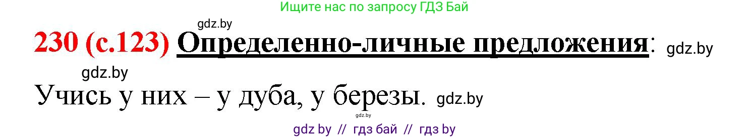 Русский язык, 8 класс Учебник, авторы: Мурина Лариса Александровна, Долбик Елена Евгеньевна, Леонович Валентина Леонидовна, Жадейко Жанна Фёдоровна, издательство Академия образования, Минск, 2024, страница 123, номер 230, Решение