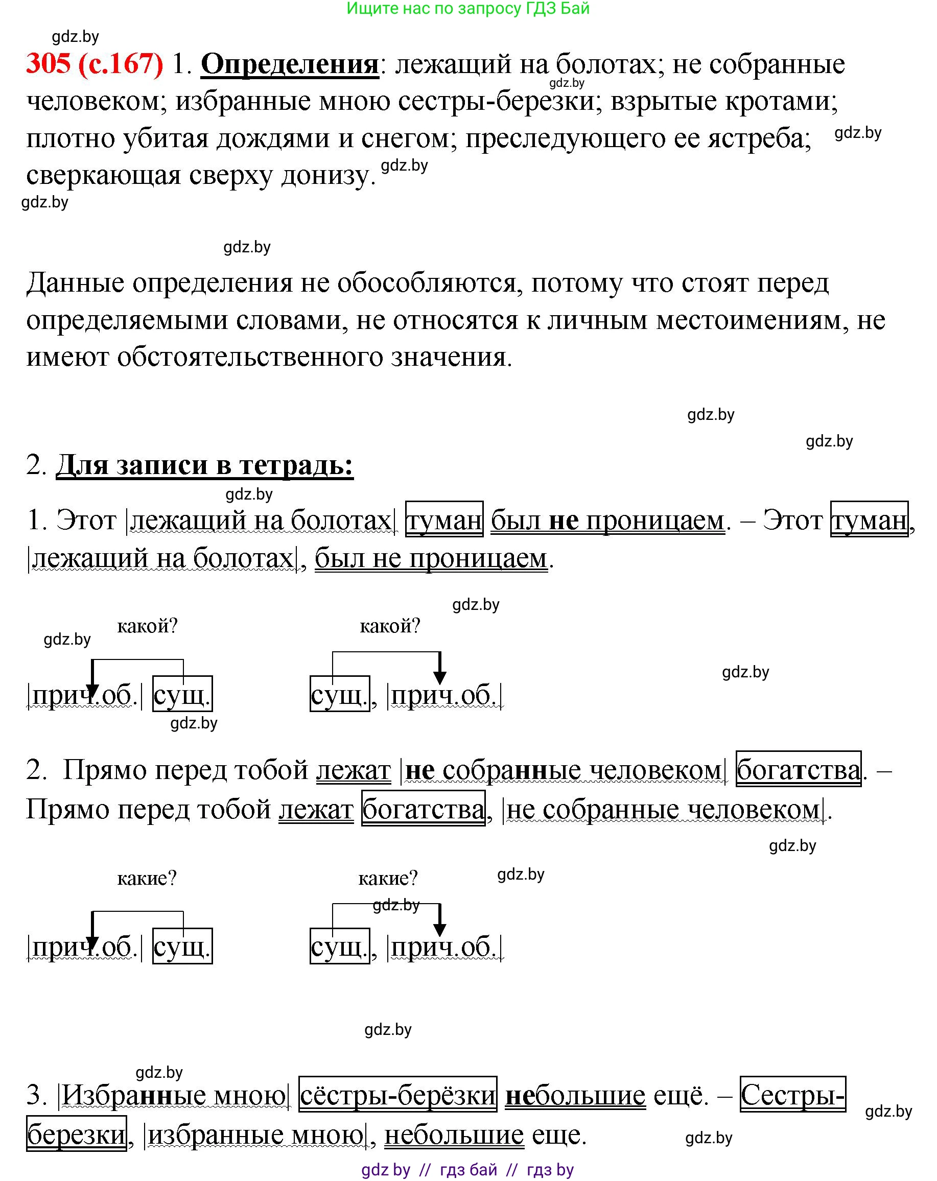 Русский язык, 8 класс Учебник, авторы: Мурина Лариса Александровна, Долбик Елена Евгеньевна, Леонович Валентина Леонидовна, Жадейко Жанна Фёдоровна, издательство Академия образования, Минск, 2024, страница 167, номер 305, Решение