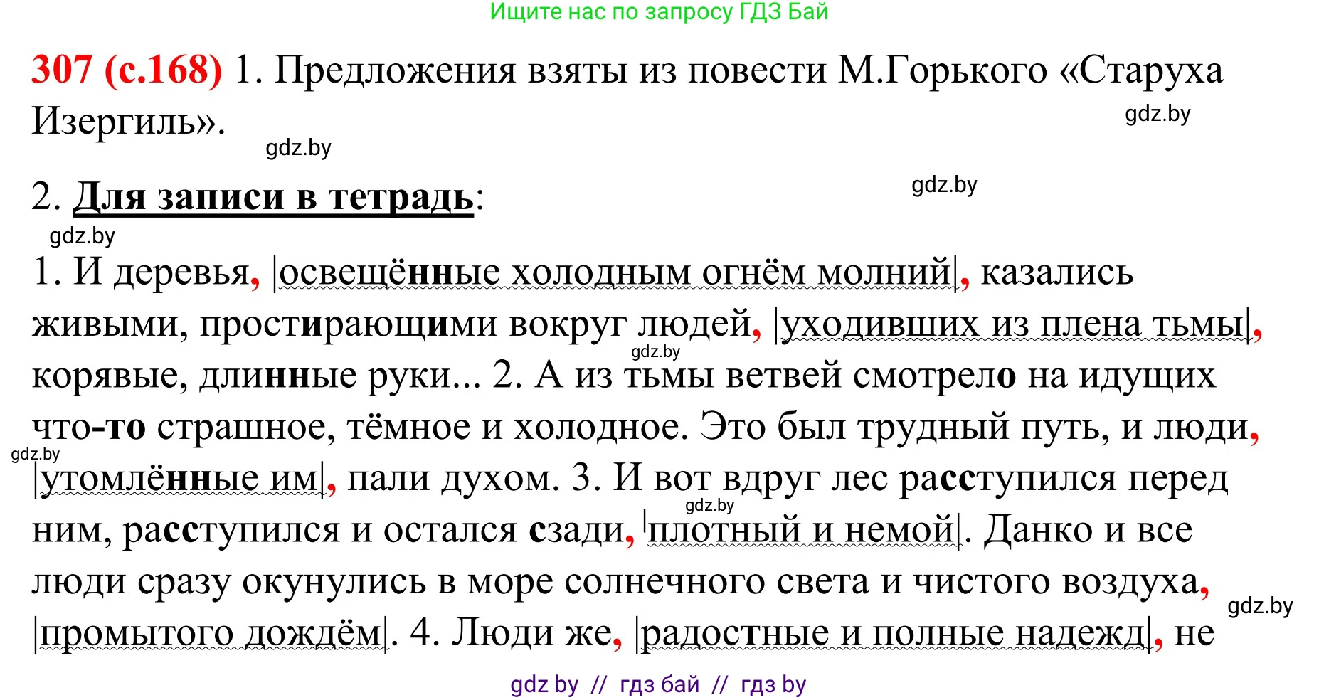 Русский язык, 8 класс Учебник, авторы: Мурина Лариса Александровна, Долбик Елена Евгеньевна, Леонович Валентина Леонидовна, Жадейко Жанна Фёдоровна, издательство Академия образования, Минск, 2024, страница 168, номер 307, Решение