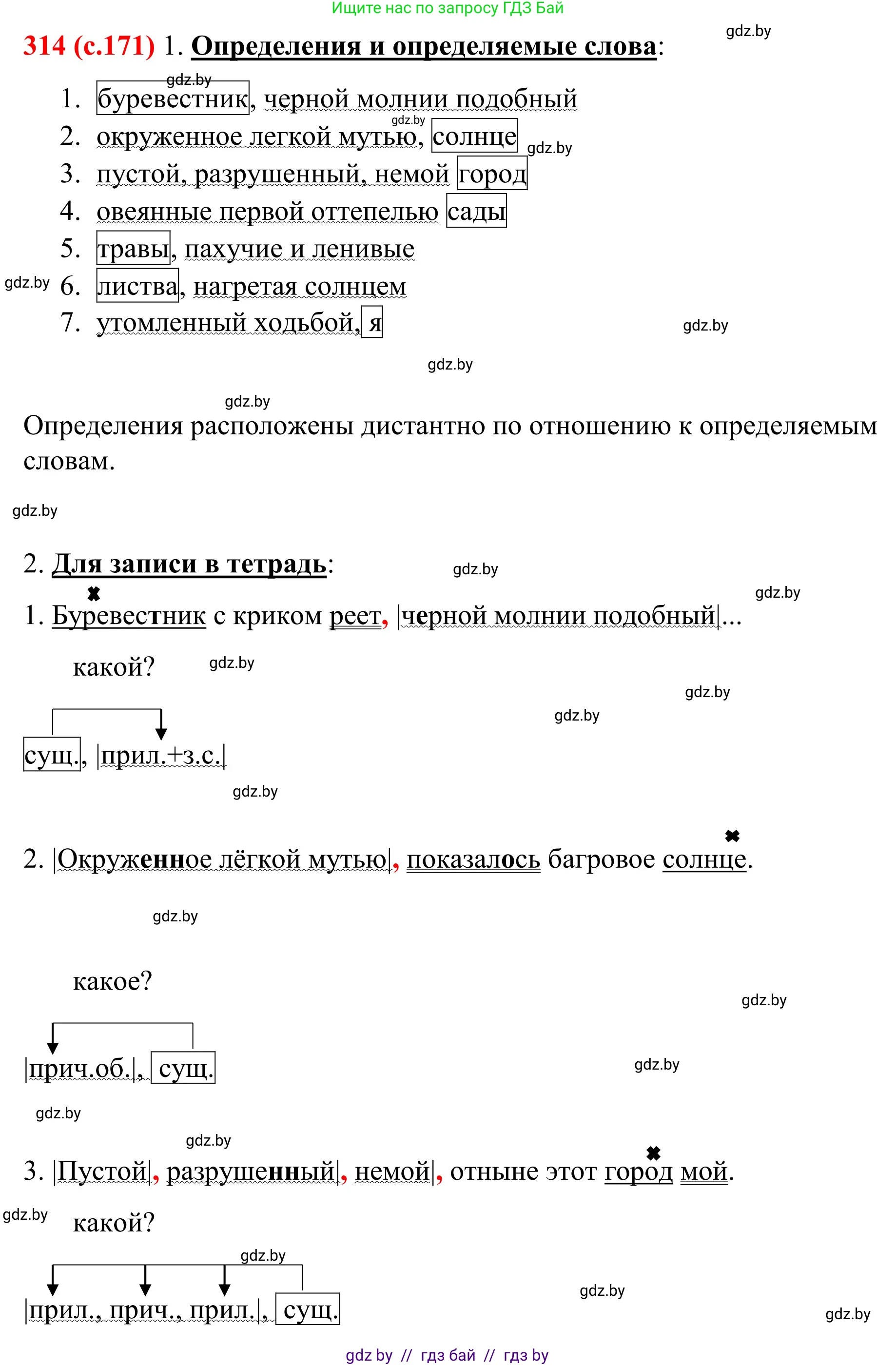 Русский язык, 8 класс Учебник, авторы: Мурина Лариса Александровна, Долбик Елена Евгеньевна, Леонович Валентина Леонидовна, Жадейко Жанна Фёдоровна, издательство Академия образования, Минск, 2024, страница 171, номер 314, Решение