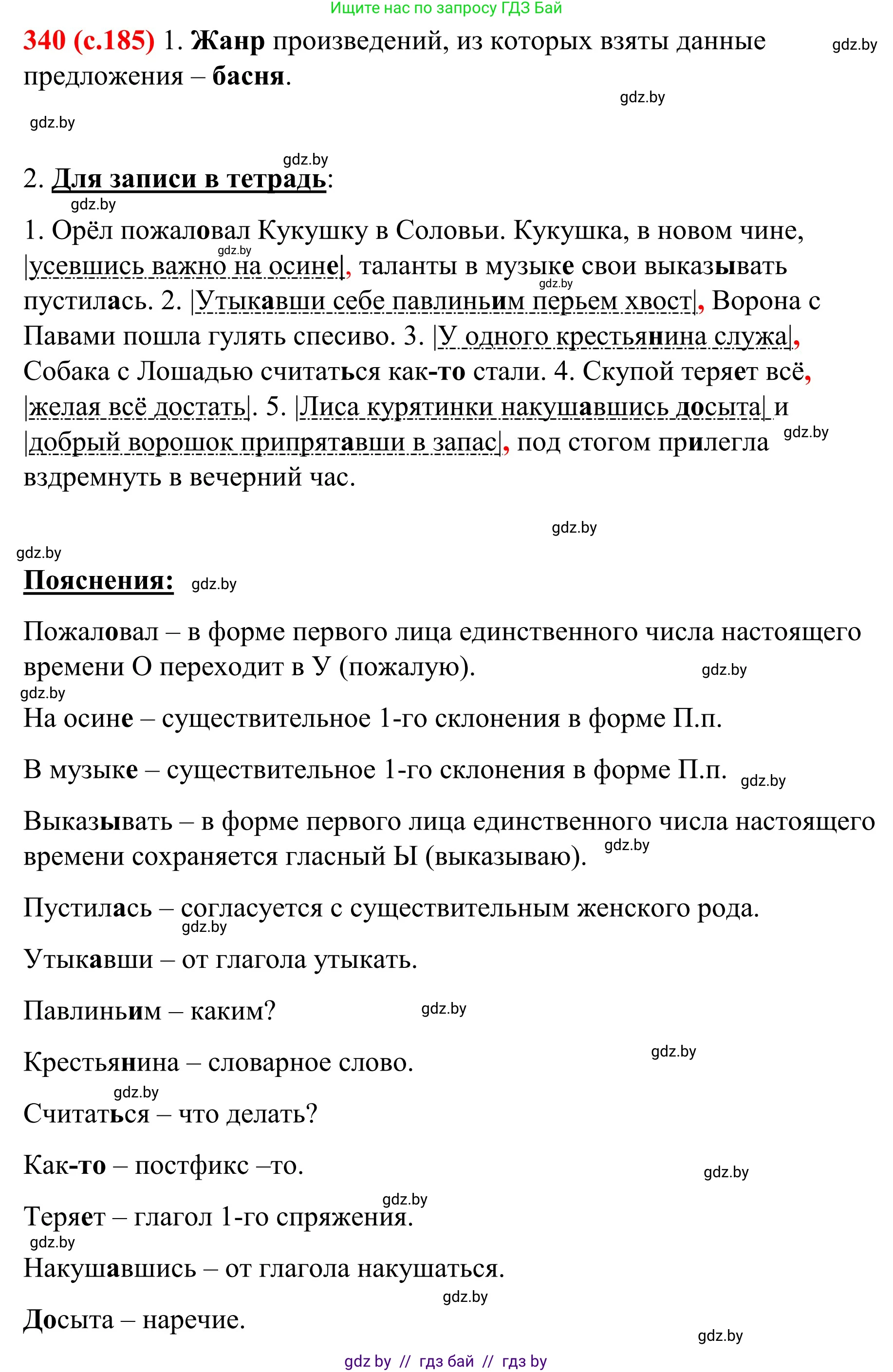 Русский язык, 8 класс Учебник, авторы: Мурина Лариса Александровна, Долбик Елена Евгеньевна, Леонович Валентина Леонидовна, Жадейко Жанна Фёдоровна, издательство Академия образования, Минск, 2024, страница 185, номер 340, Решение