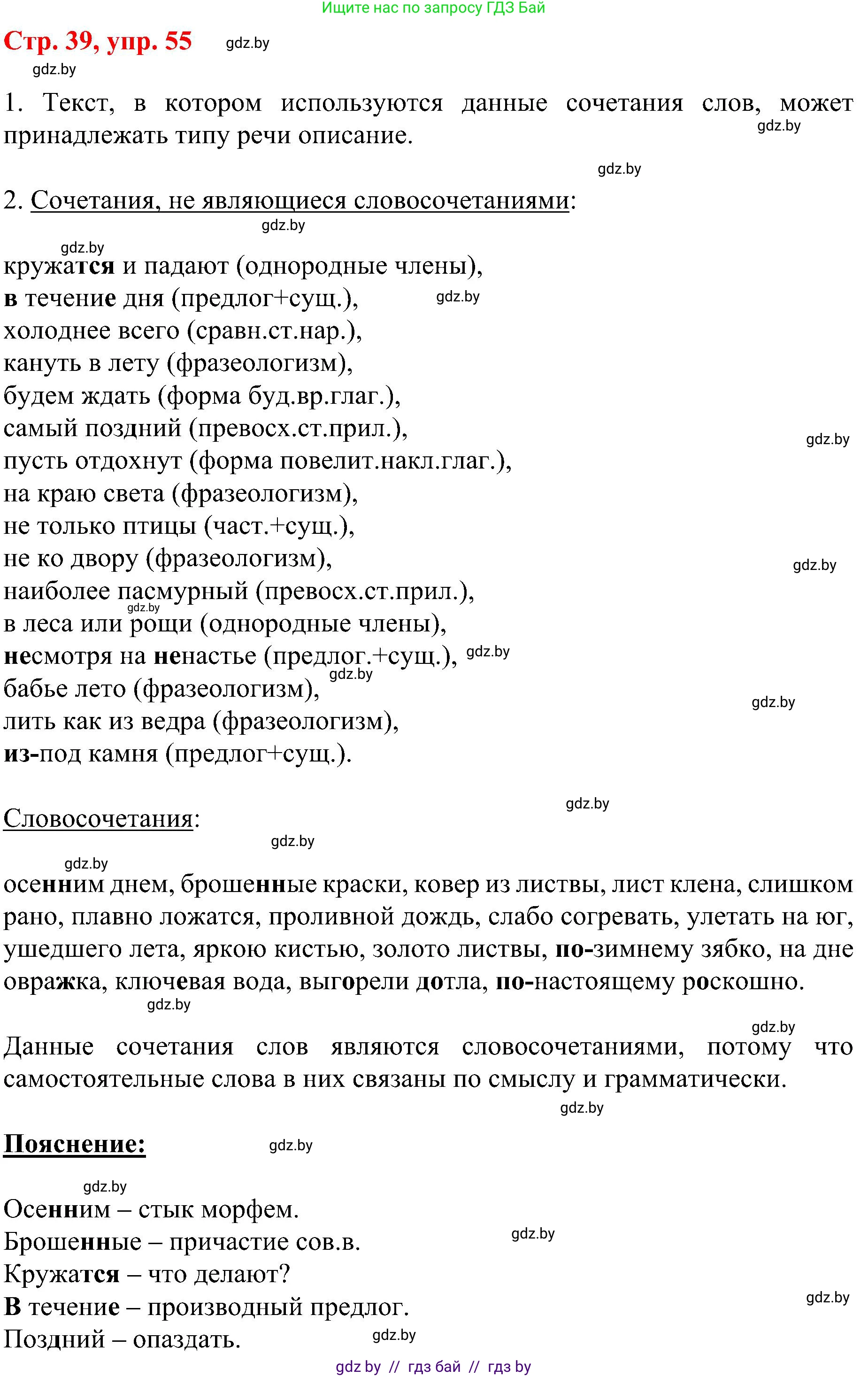 Русский язык, 8 класс Учебник, авторы: Мурина Лариса Александровна, Долбик Елена Евгеньевна, Леонович Валентина Леонидовна, Жадейко Жанна Фёдоровна, издательство Академия образования, Минск, 2024, страница 39, номер 55, Решение