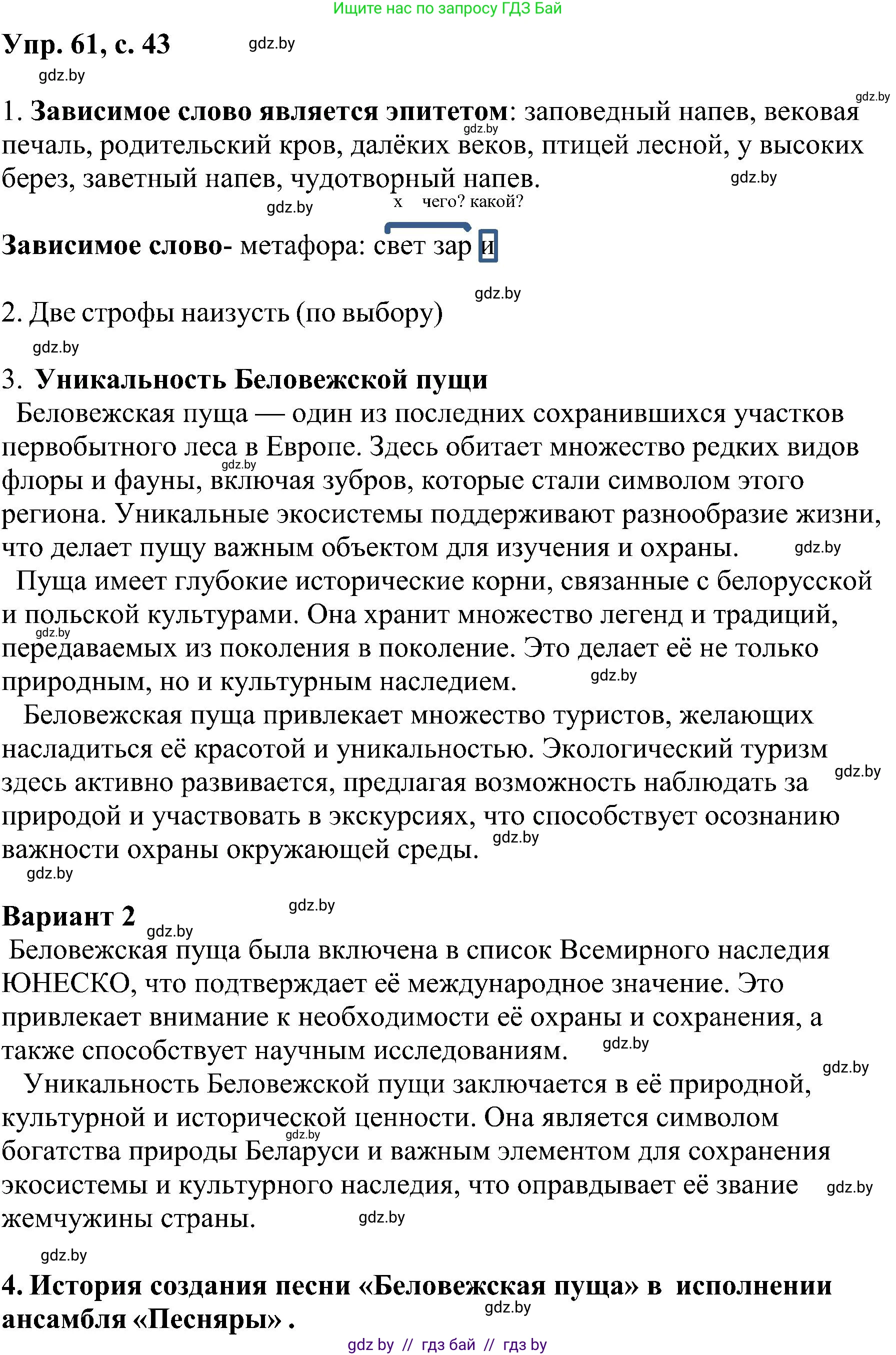 Русский язык, 8 класс Учебник, авторы: Мурина Лариса Александровна, Долбик Елена Евгеньевна, Леонович Валентина Леонидовна, Жадейко Жанна Фёдоровна, издательство Академия образования, Минск, 2024, страница 43, номер 61, Решение