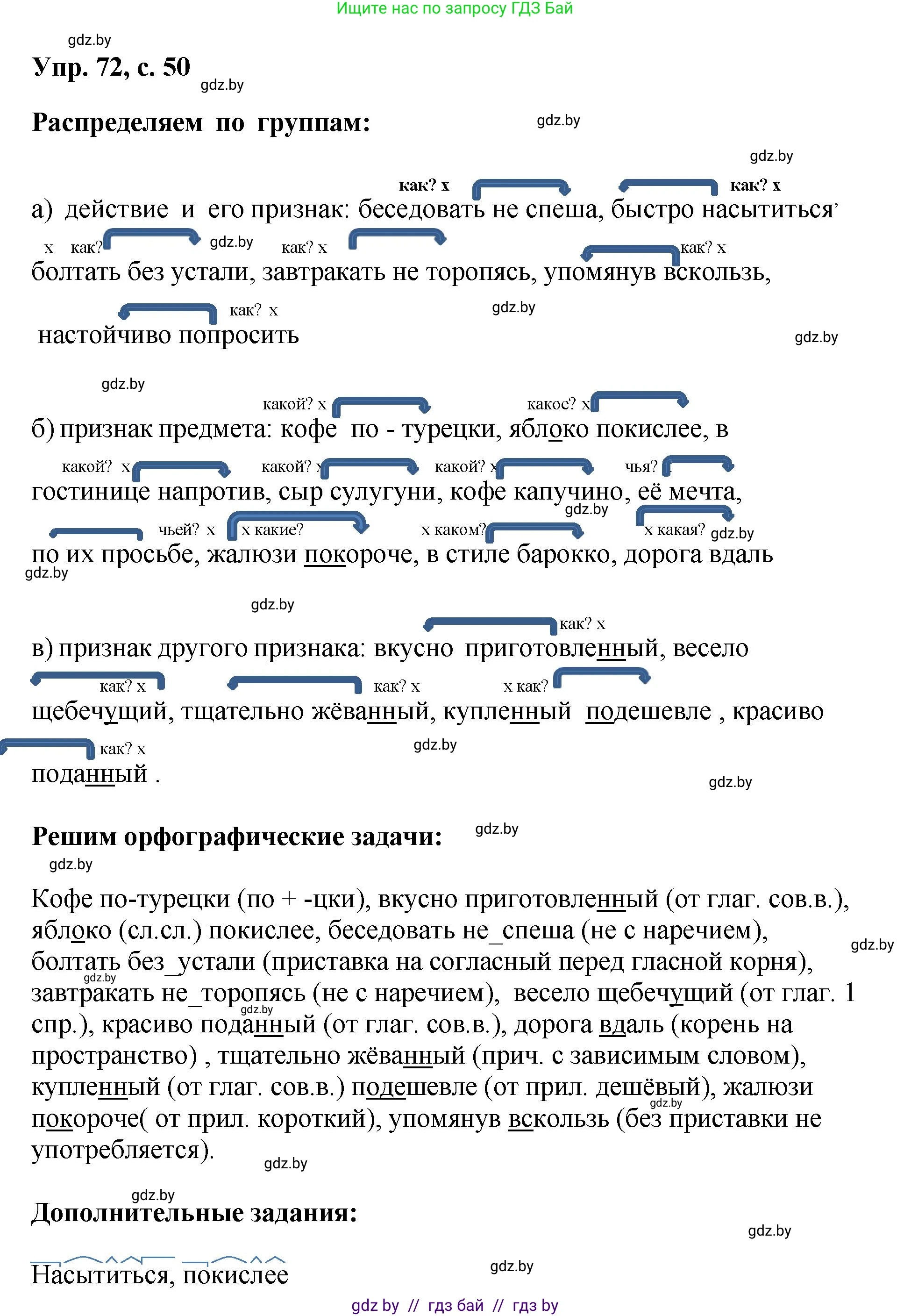 Русский язык, 8 класс Учебник, авторы: Мурина Лариса Александровна, Долбик Елена Евгеньевна, Леонович Валентина Леонидовна, Жадейко Жанна Фёдоровна, издательство Академия образования, Минск, 2024, страница 50, номер 72, Решение