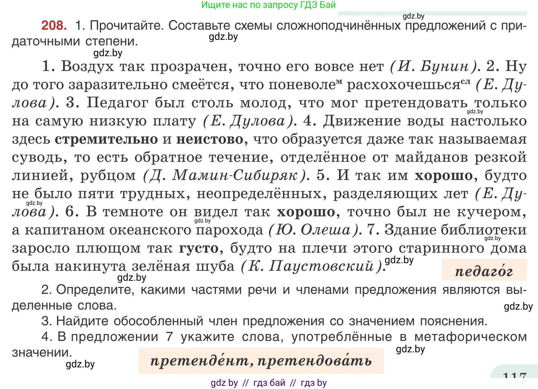 Русский язык, 9 класс Учебник, авторы: Мурина Лариса Александровна, Литвинко Франя Михайловна, Долбик Елена Евгеньевна, Пипченко Н М, Германович С Ф, Таяновская И В, издательство Академия образования, Минск, 2025, страница 117, номер 208, Условие 2025