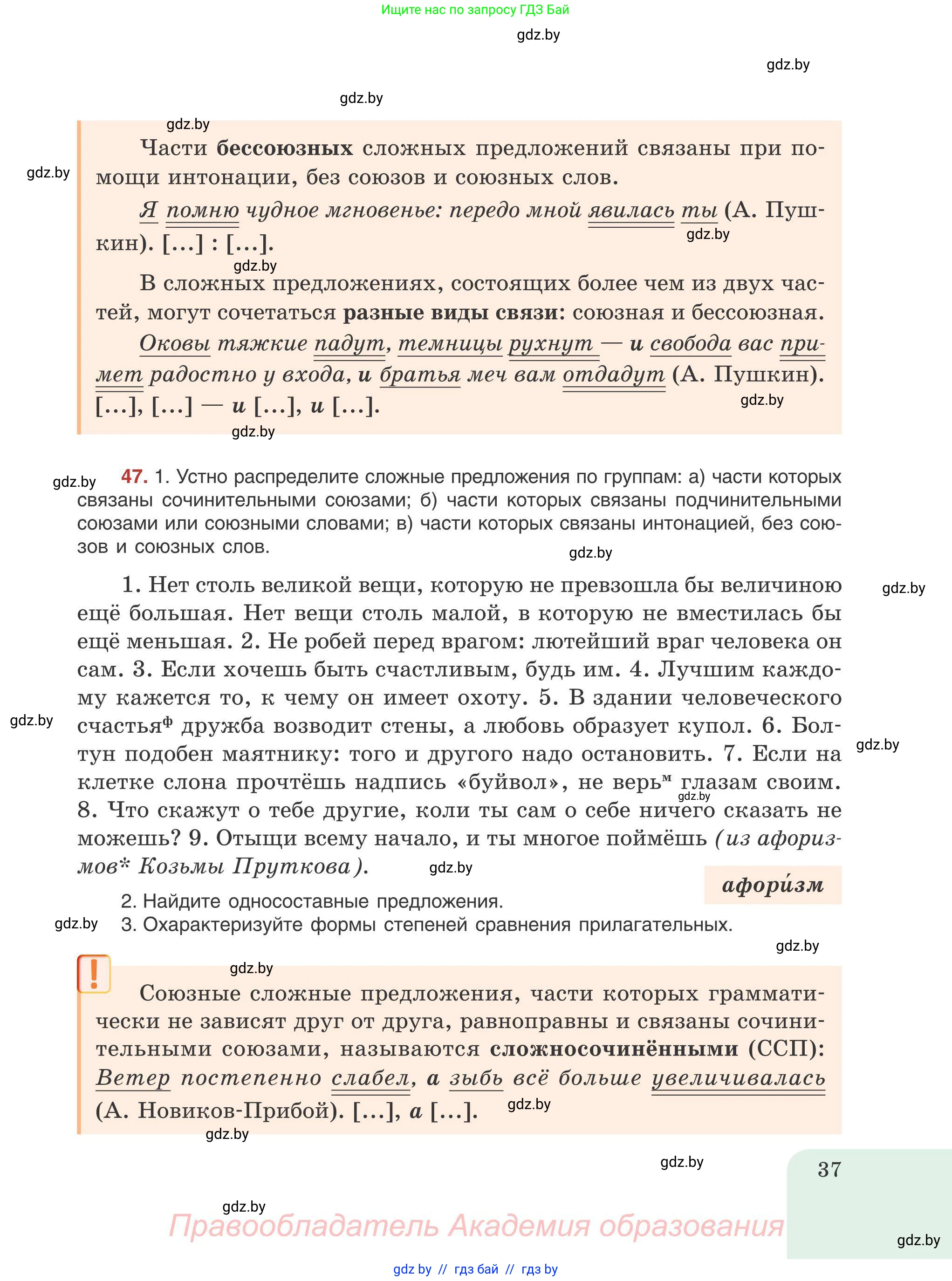 Русский язык, 9 класс Учебник, авторы: Мурина Лариса Александровна, Литвинко Франя Михайловна, Долбик Елена Евгеньевна, Пипченко Н М, Германович С Ф, Таяновская И В, издательство Академия образования, Минск, 2025, страница 37