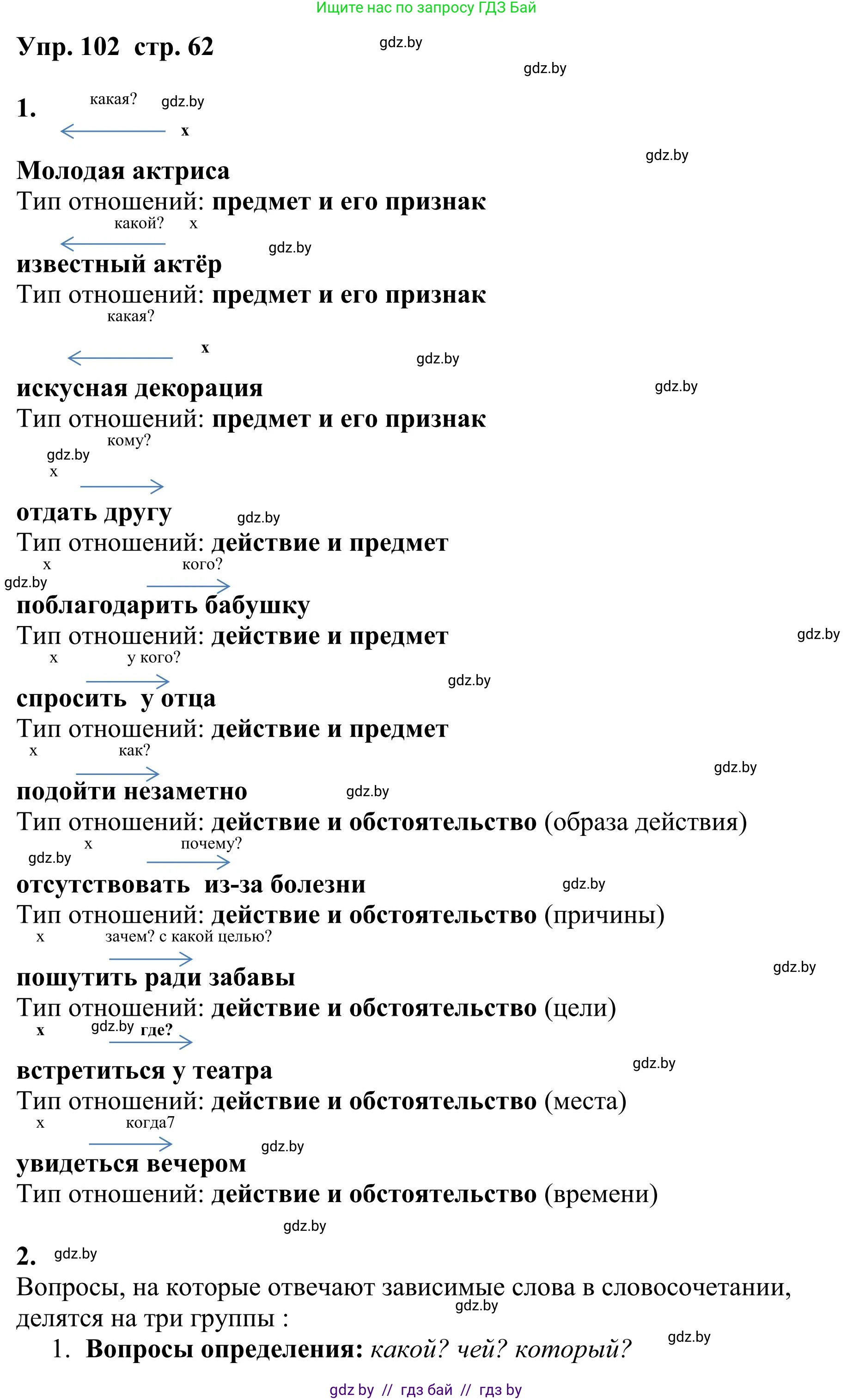 Русский язык, 9 класс Учебник, авторы: Мурина Лариса Александровна, Литвинко Франя Михайловна, Долбик Елена Евгеньевна, Пипченко Н М, Германович С Ф, Таяновская И В, издательство Академия образования, Минск, 2025, страница 62, номер 102, Решение 2025