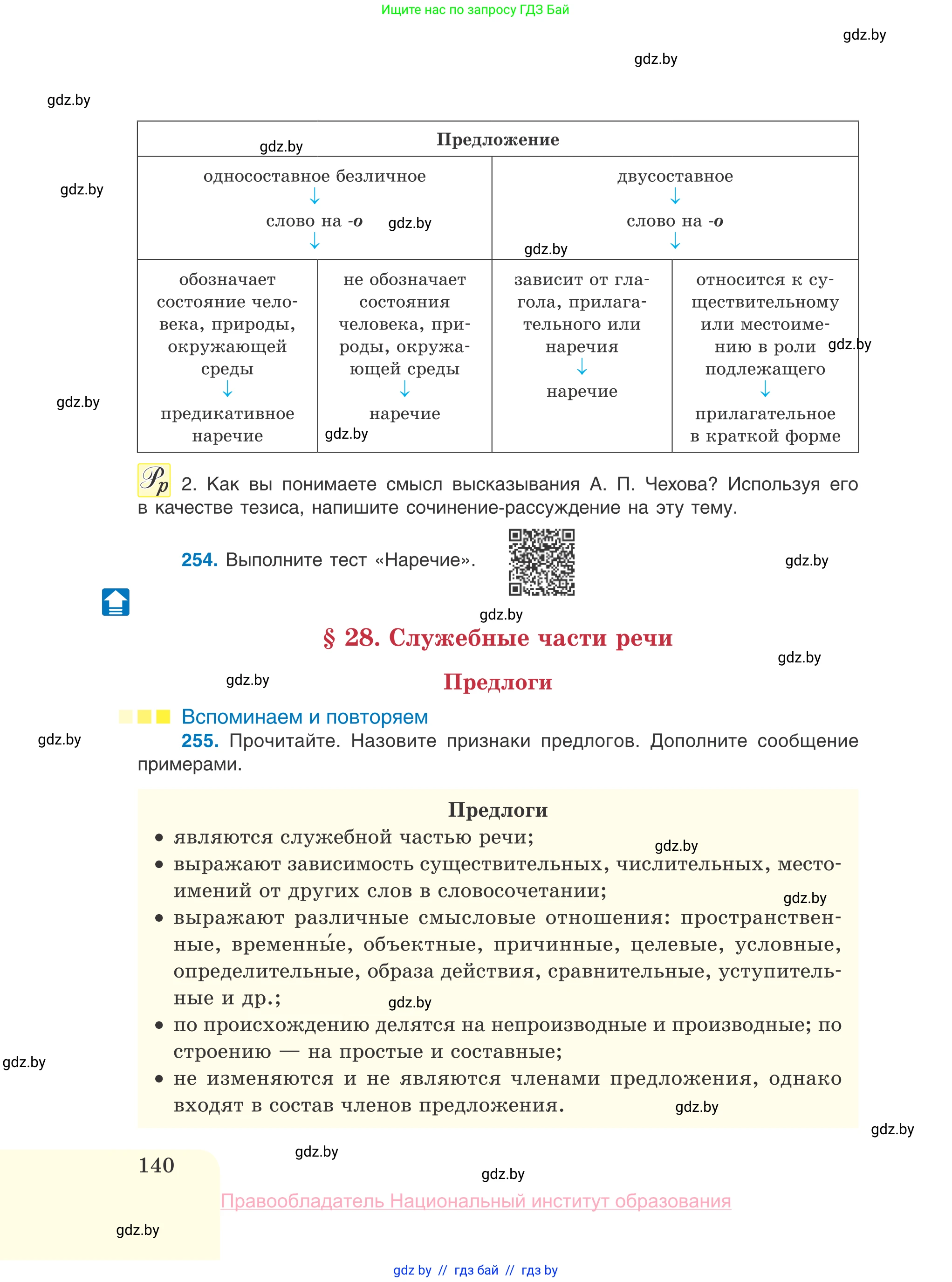 Русский язык, 10 класс Учебник, авторы: Леонович Валентина Леонидовна, Саникович Валентина Александровна, Литвинко Франя Михайловна, Волынец Татьяна Николаевна, Долбик Елена Евгеньевна, Малецкая М И, Мурина Лариса Александровна, Таяновская И В, издательство Национальный институт образования, Минск, 2020, страница 140