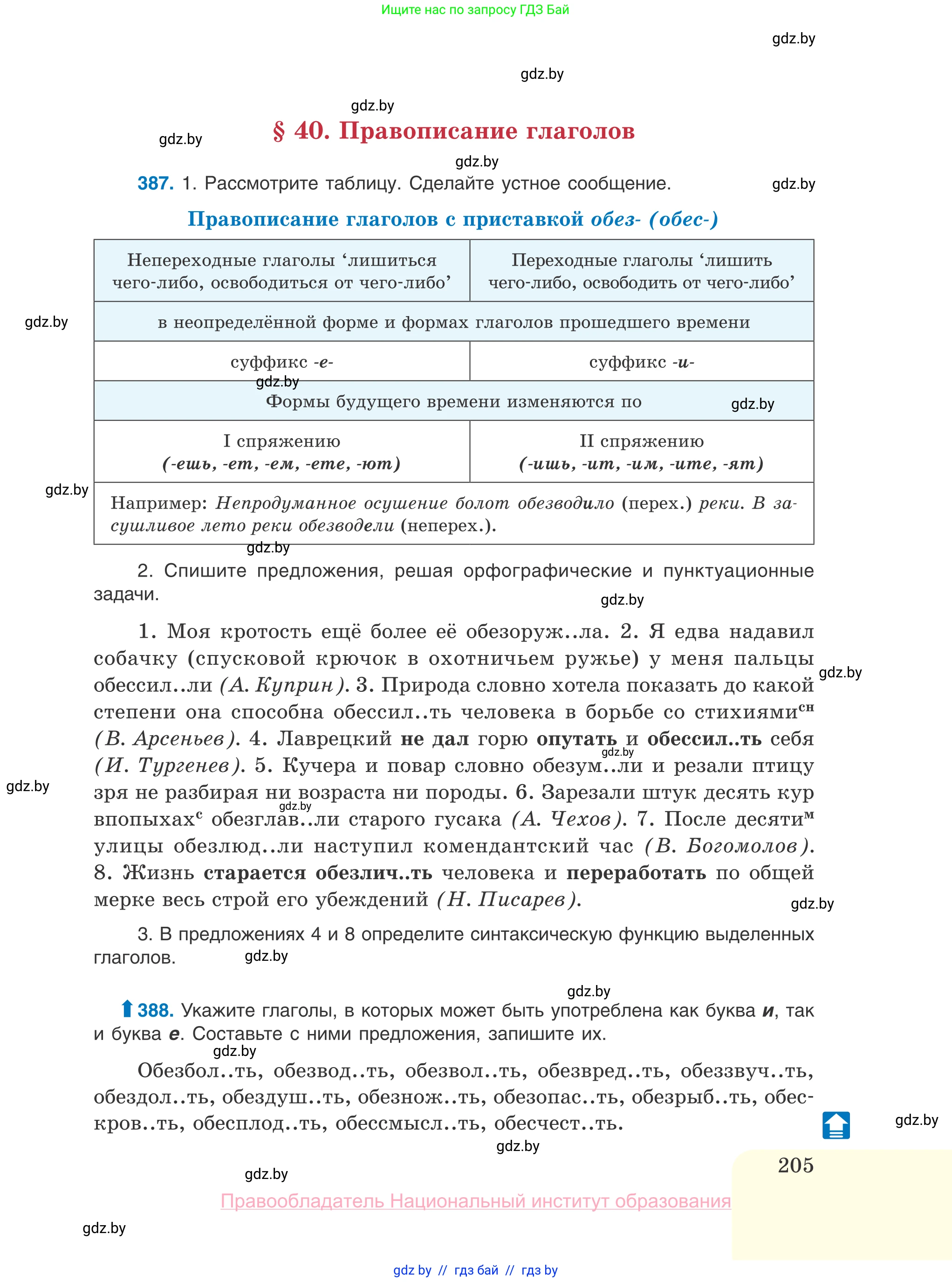 Русский язык, 10 класс Учебник, авторы: Леонович Валентина Леонидовна, Саникович Валентина Александровна, Литвинко Франя Михайловна, Волынец Татьяна Николаевна, Долбик Елена Евгеньевна, Малецкая М И, Мурина Лариса Александровна, Таяновская И В, издательство Национальный институт образования, Минск, 2020, страница 205