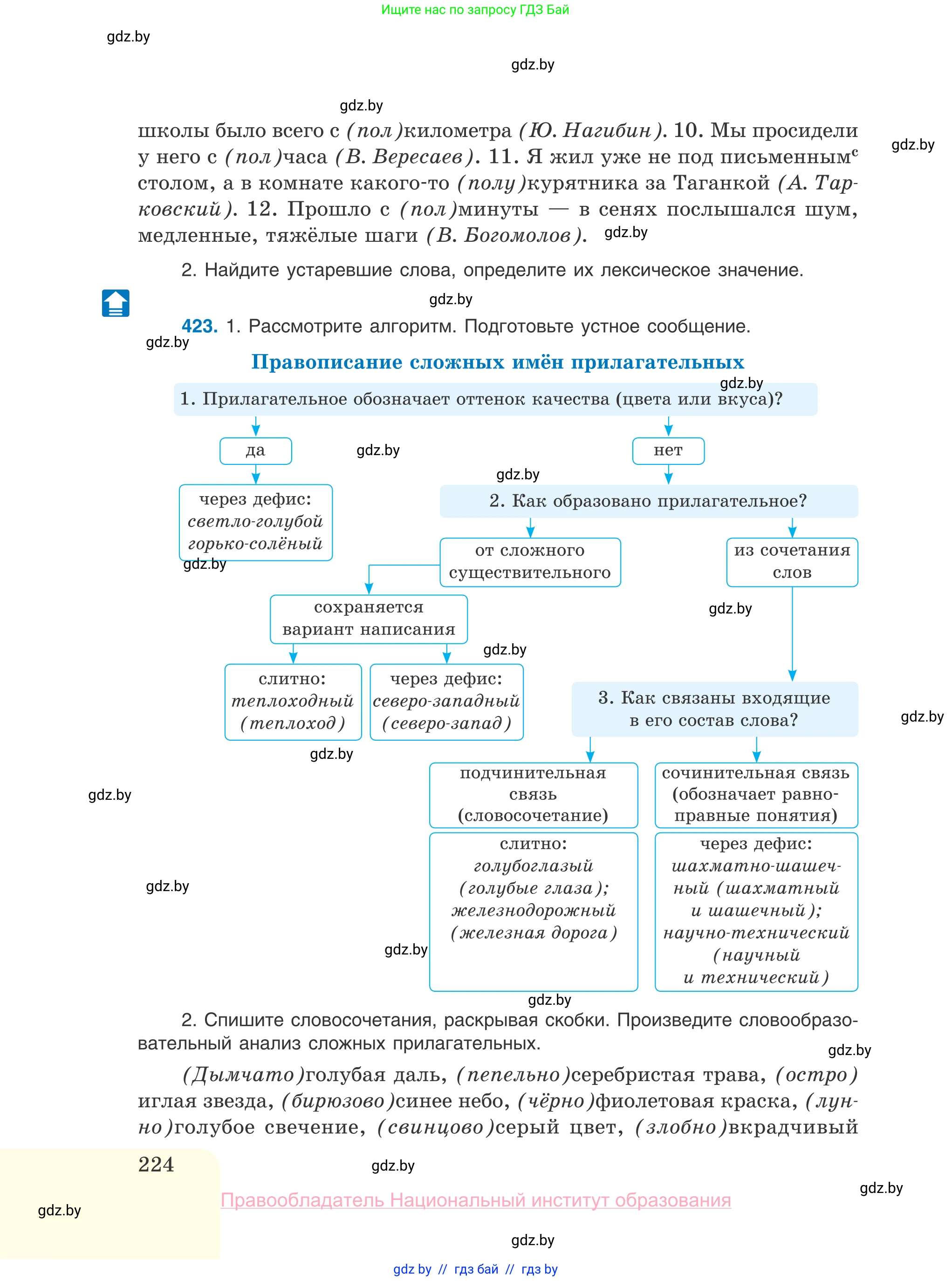 Русский язык, 10 класс Учебник, авторы: Леонович Валентина Леонидовна, Саникович Валентина Александровна, Литвинко Франя Михайловна, Волынец Татьяна Николаевна, Долбик Елена Евгеньевна, Малецкая М И, Мурина Лариса Александровна, Таяновская И В, издательство Национальный институт образования, Минск, 2020, страница 224